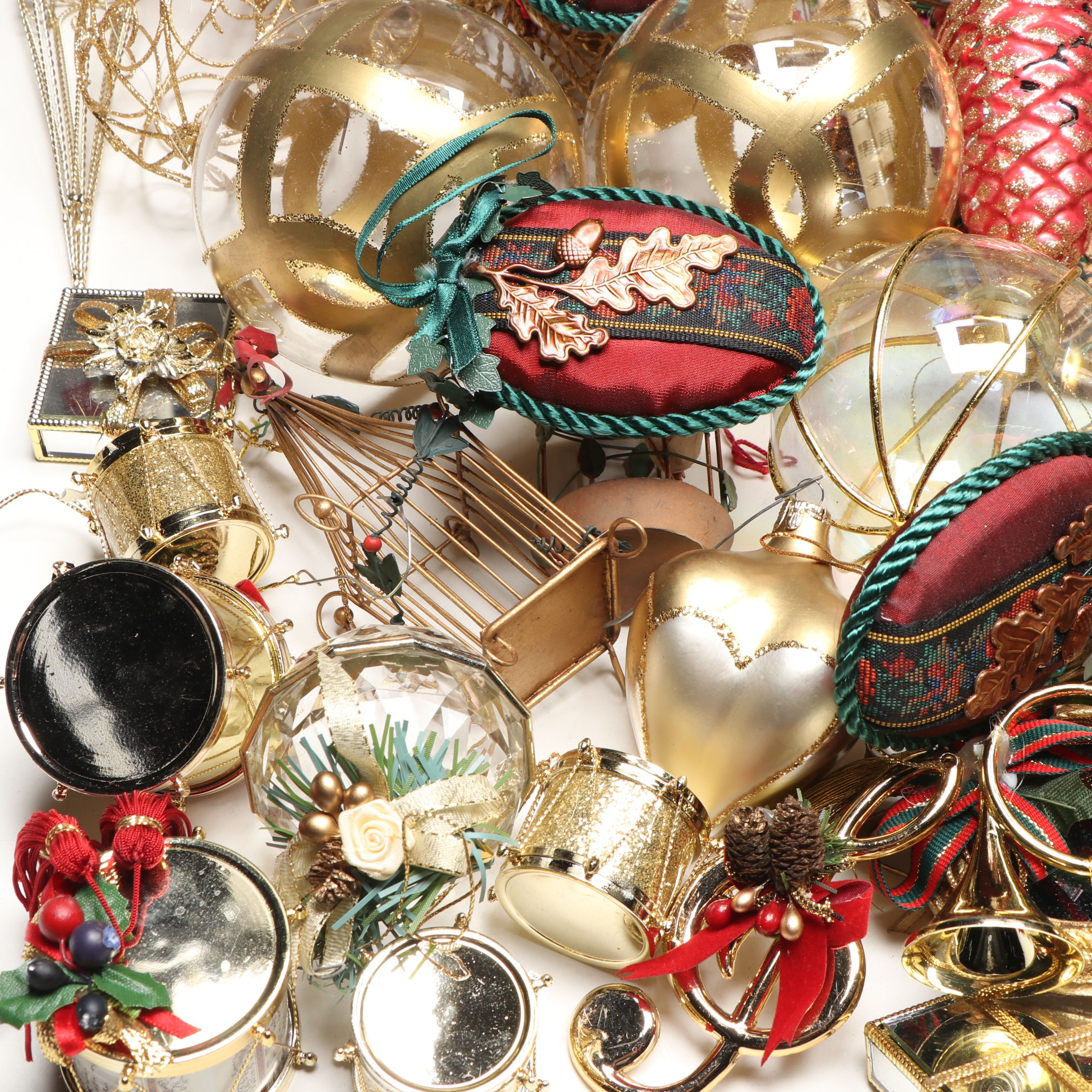 Reindeer Tree Topper with Gold Wire, Glass and Other Christmas Ornaments