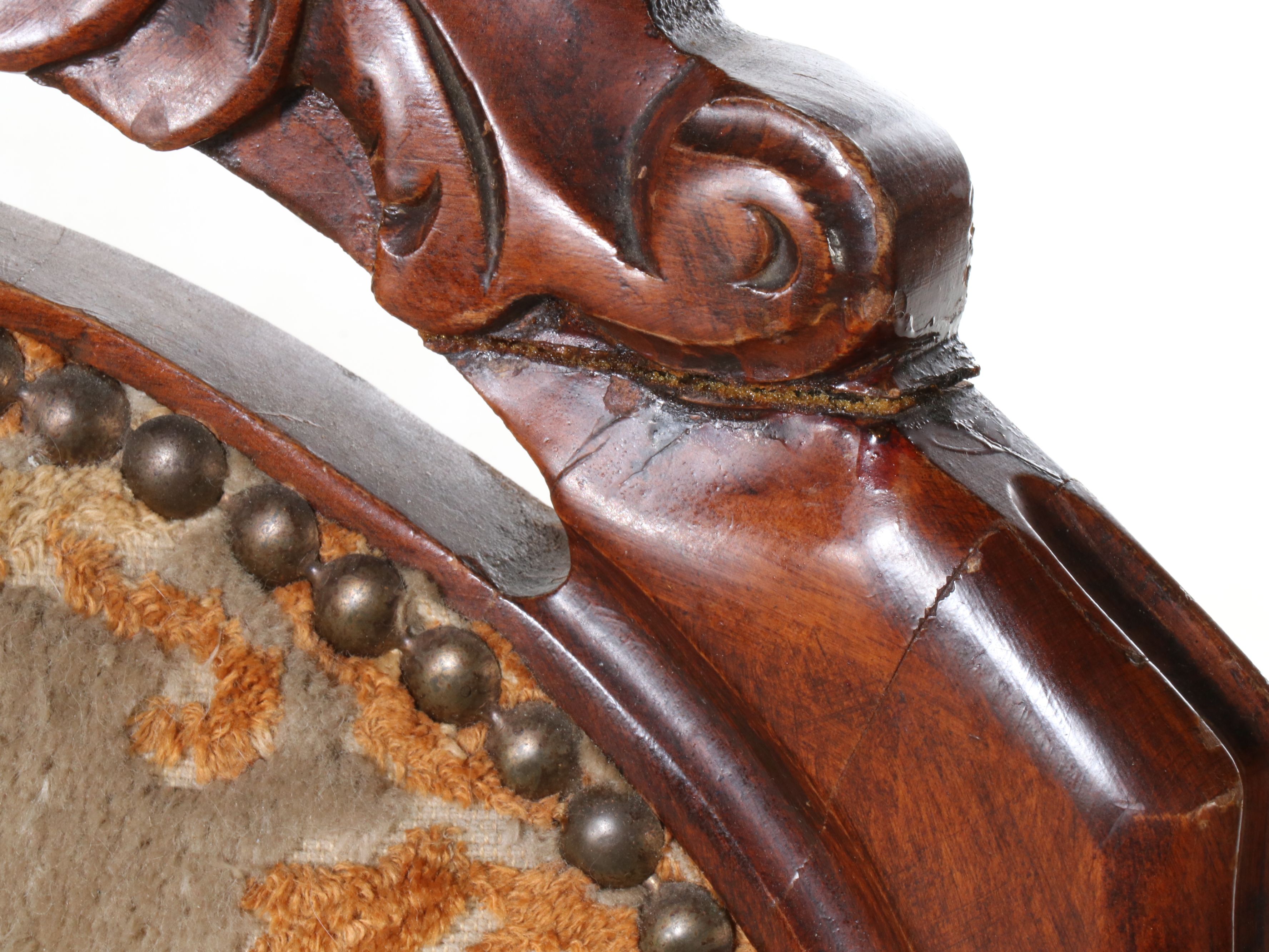 Four Louis XV Style Carved Walnut Upholstered Side Chairs