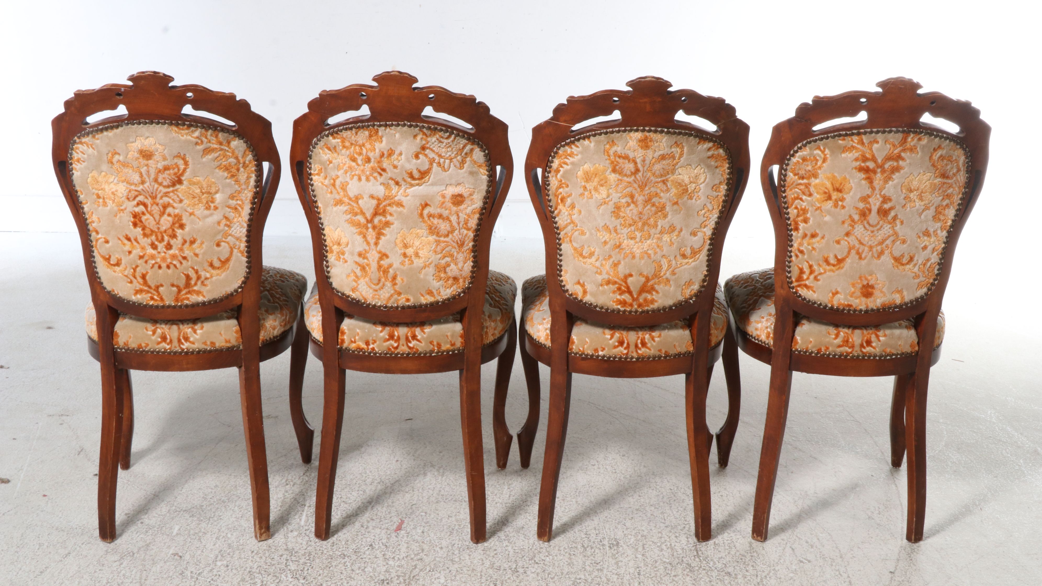 Four Louis XV Style Carved Walnut Upholstered Side Chairs