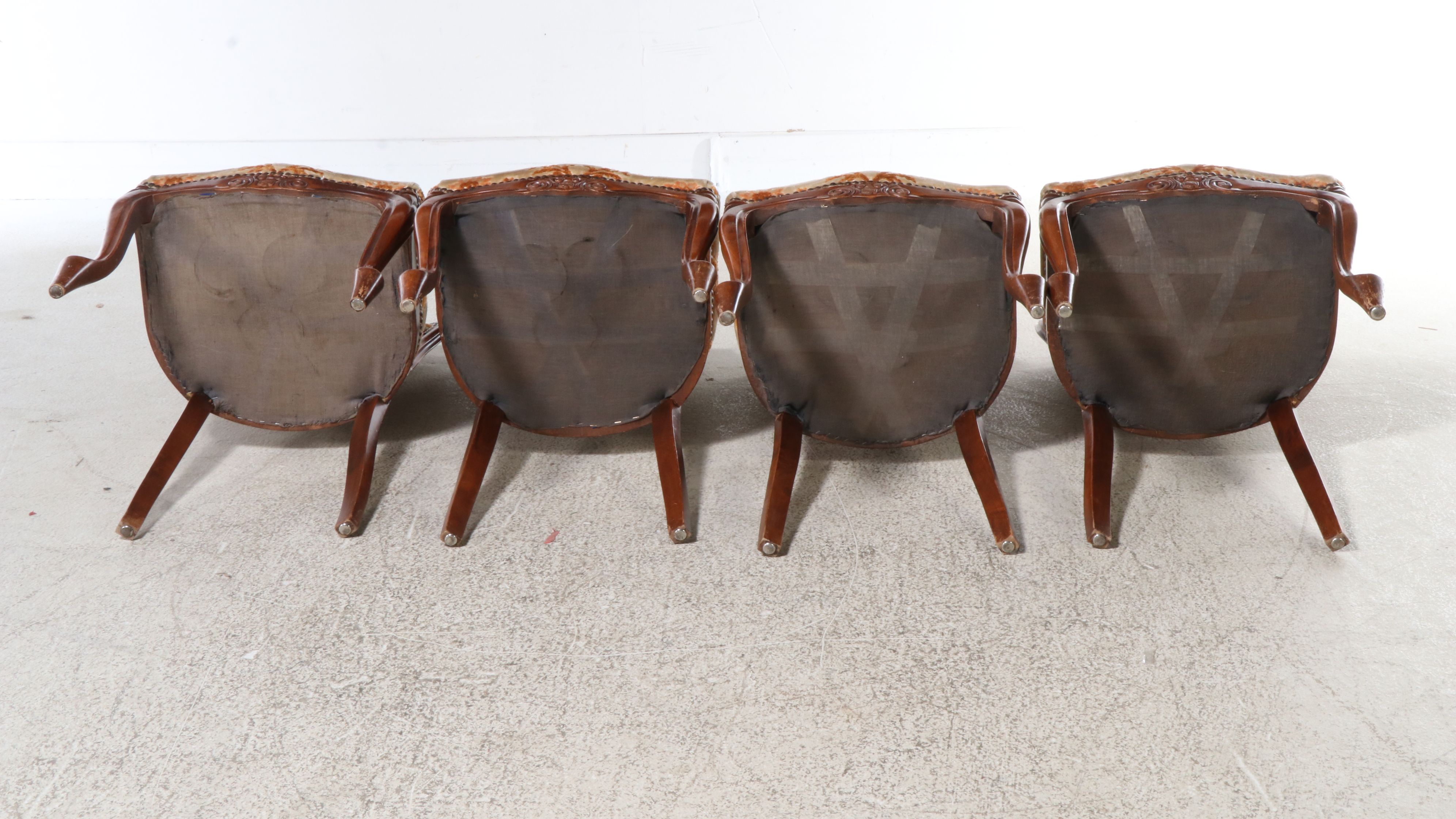 Four Louis XV Style Carved Walnut Upholstered Side Chairs