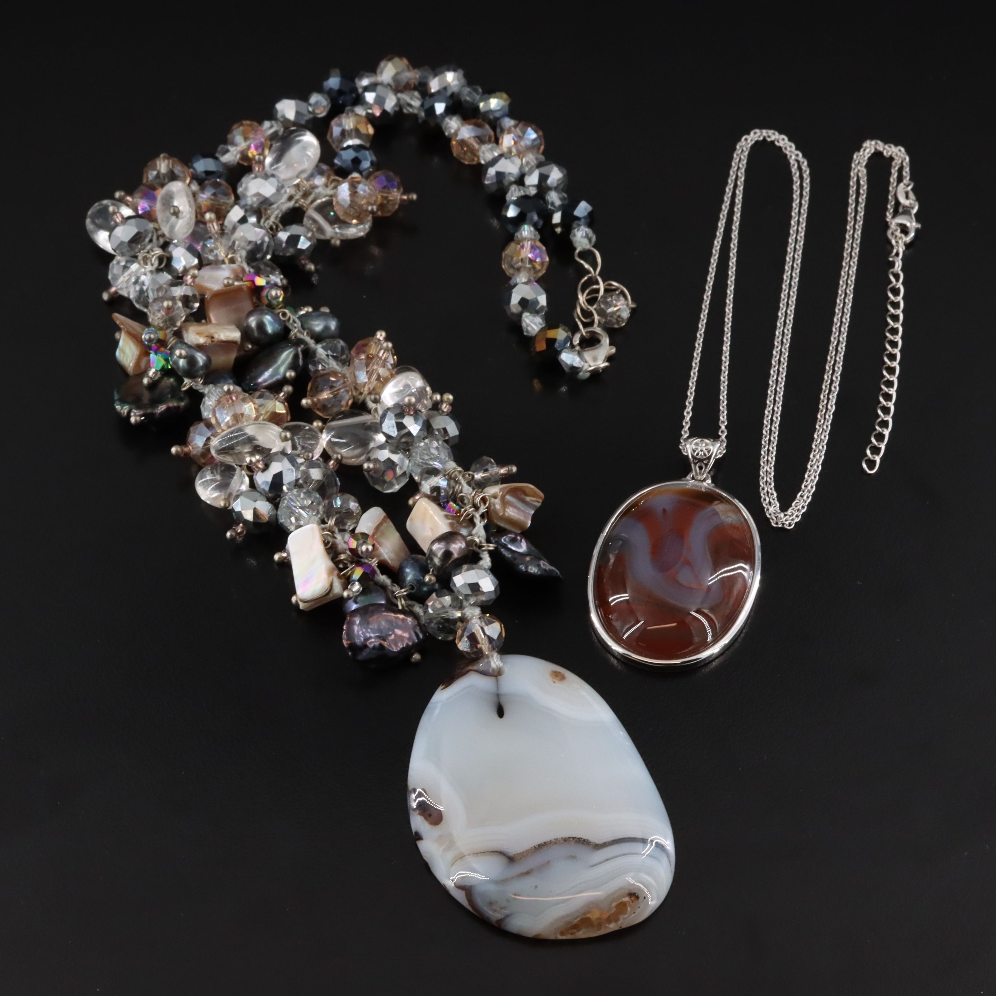 Agate, Pearl and Shell Featured in Sterling Necklaces