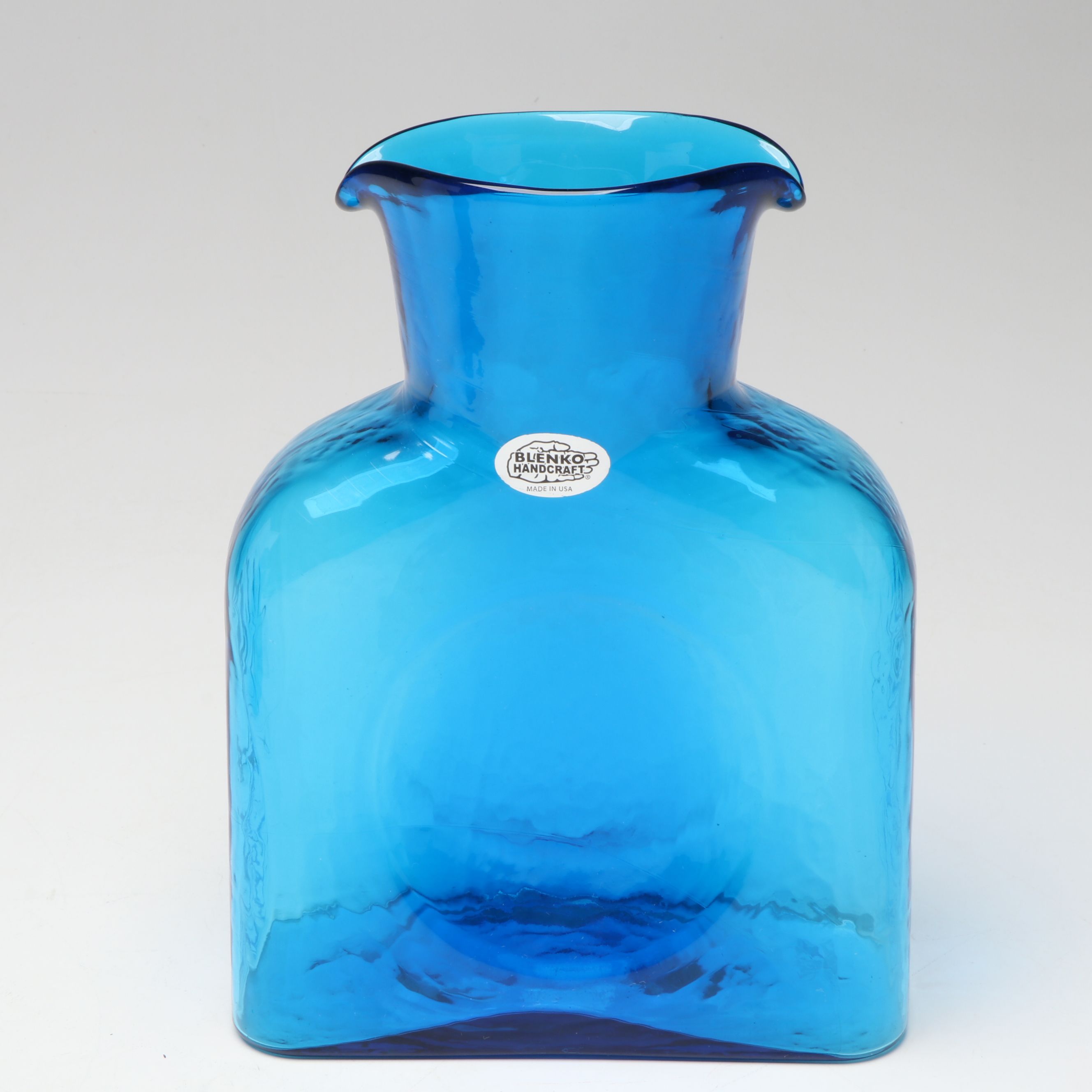 Blenko Hand-Blown "Cobalt" and "Ice Blue" Water Bottles