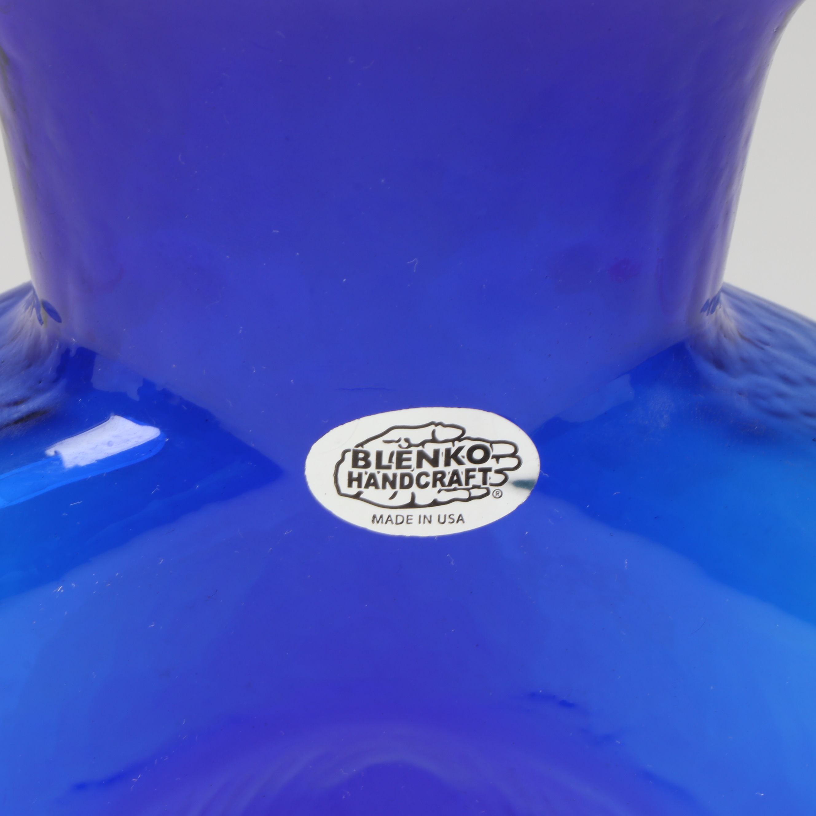 Blenko Hand-Blown "Cobalt" and "Ice Blue" Water Bottles