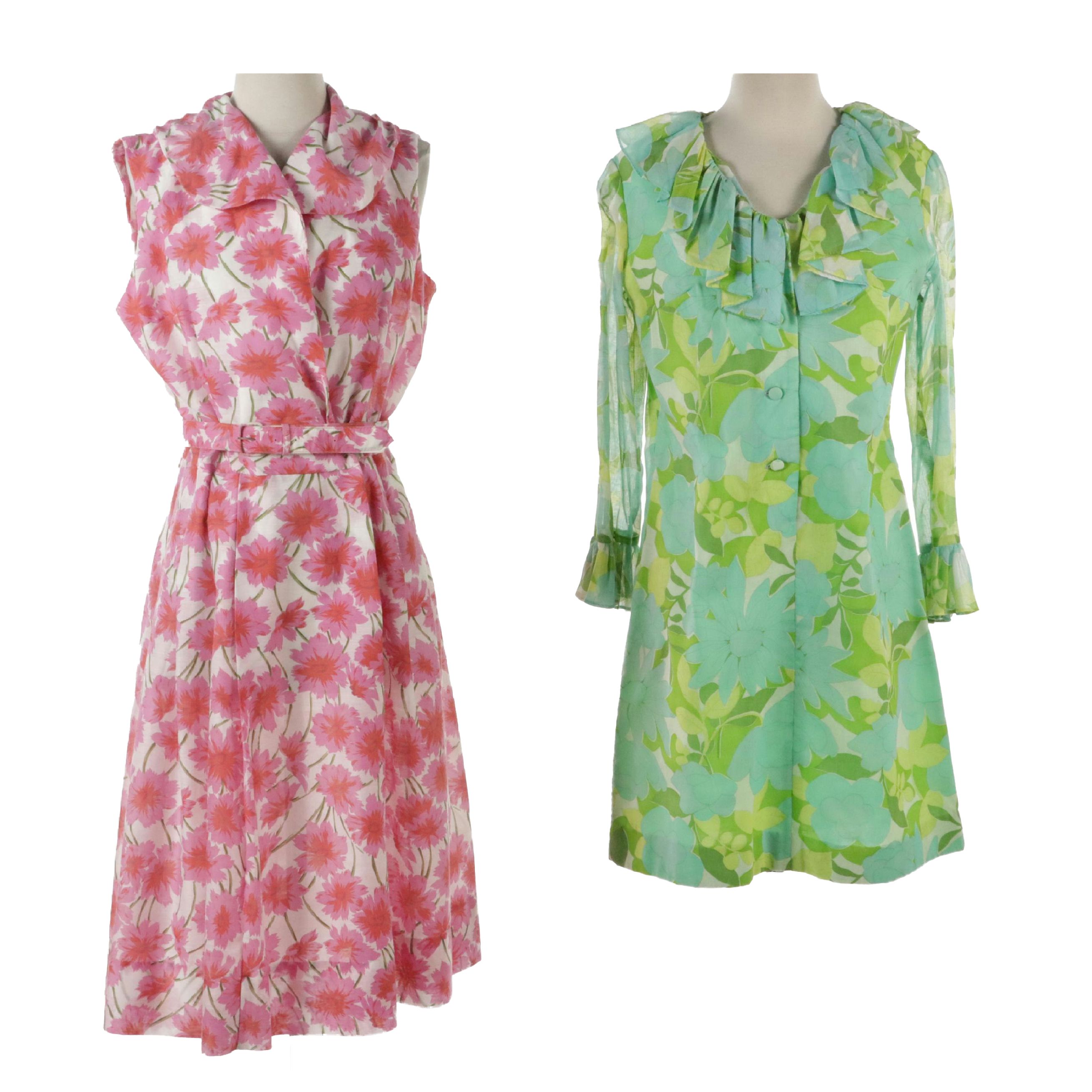 George Small Floral Print Ruffled Shift Dress & Other Floral Print Belted Dress