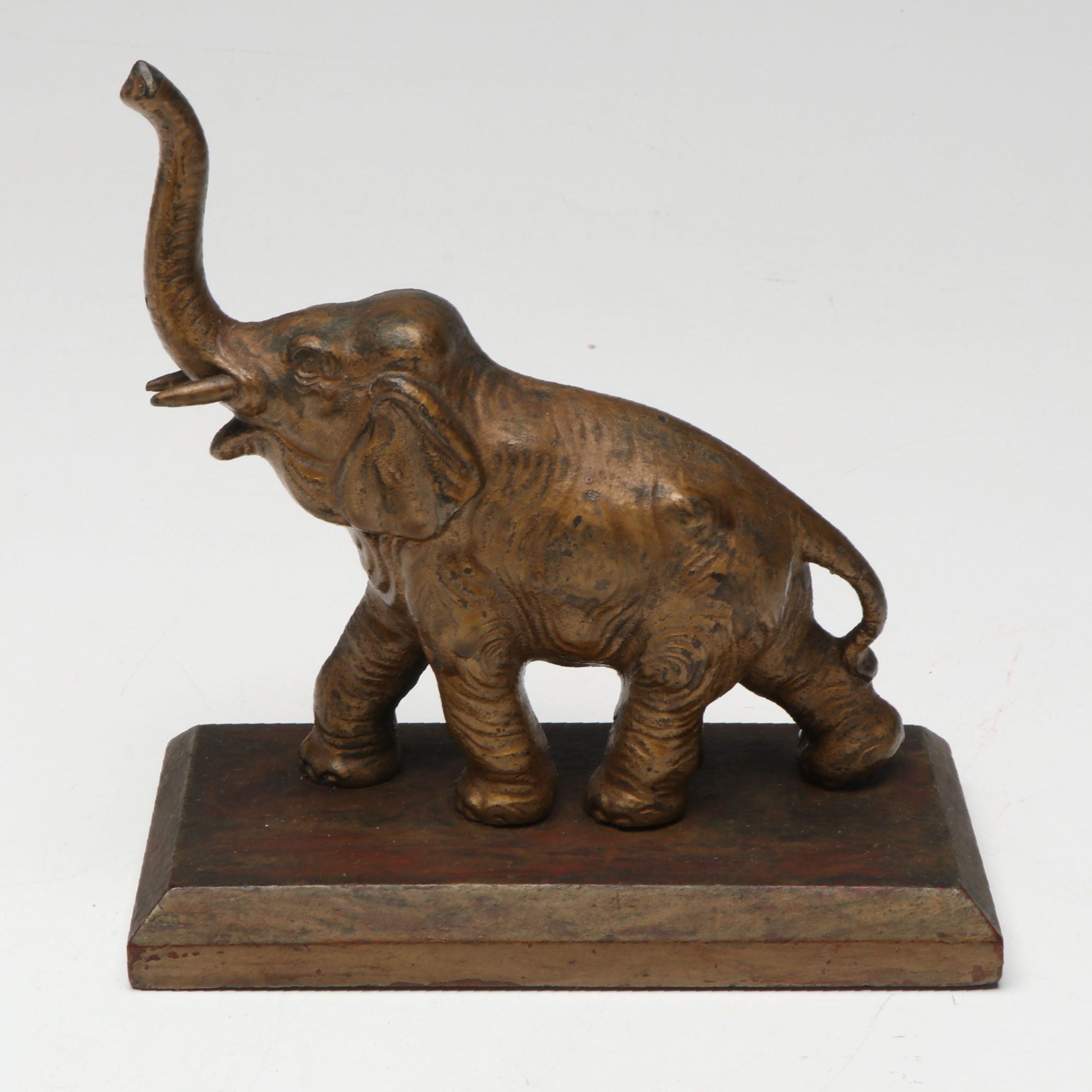 Bronze Finish Cast Iron Elephant with Raised Trunk, 20th Century