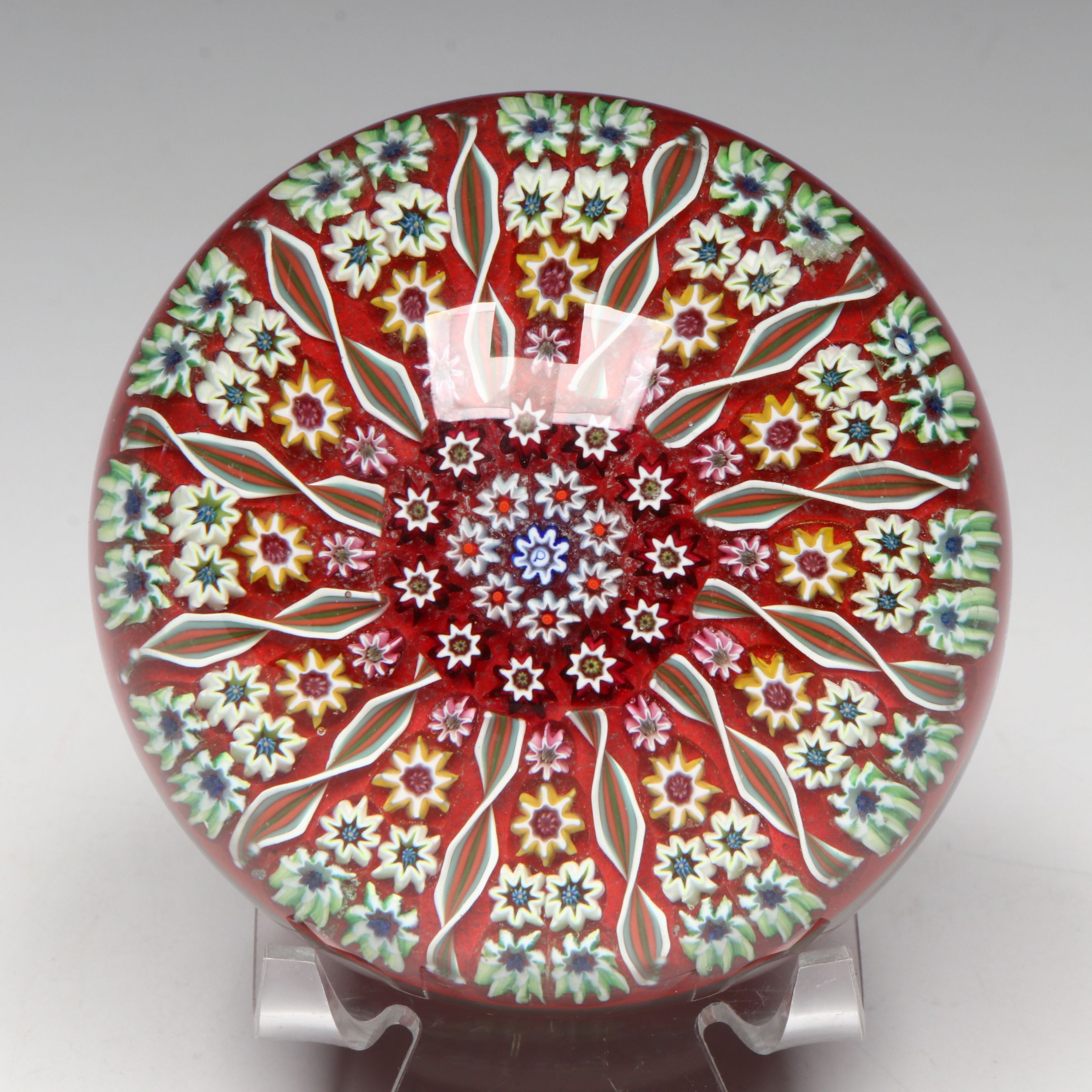 Scottish Perthshire 12-Spoke and Millefiori Art Glass Paperweight