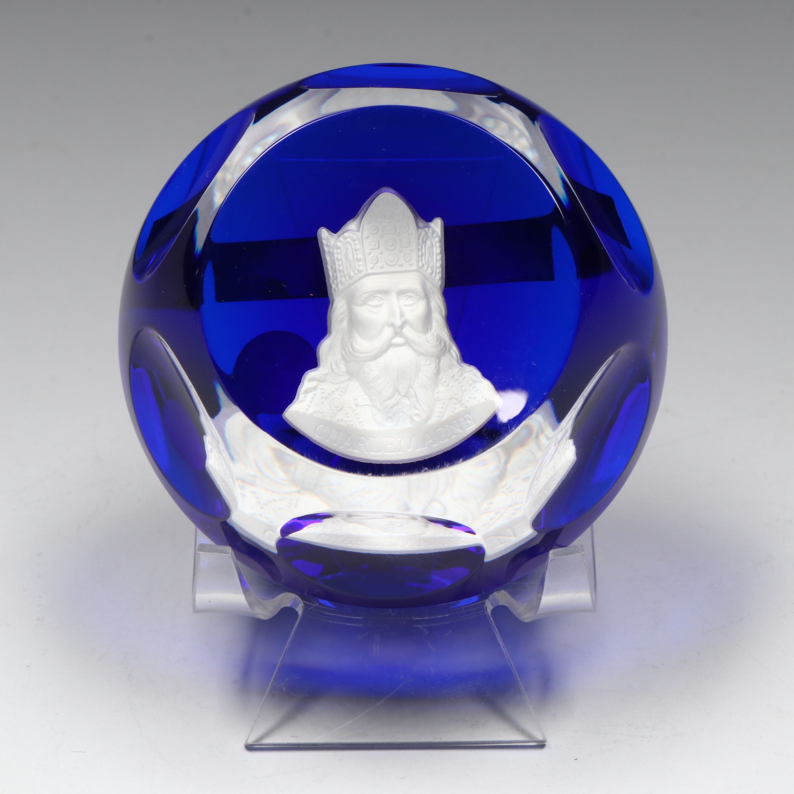 Baccarat “Charlemagne” Faceted Crystal Cameo Paperweight