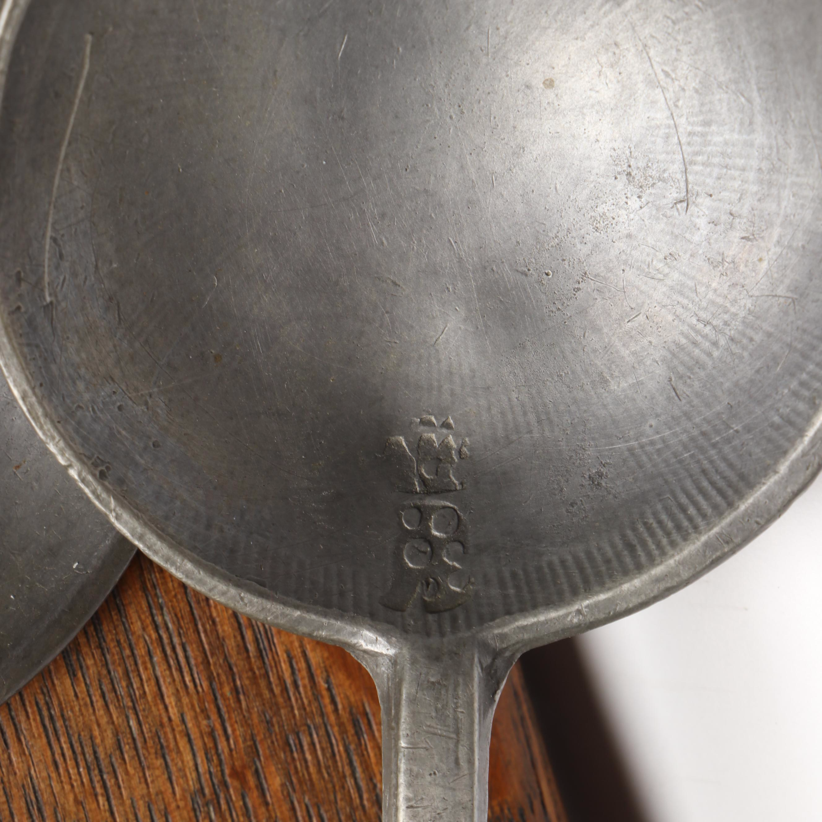 Pewter Spoons on Oak Display Rack