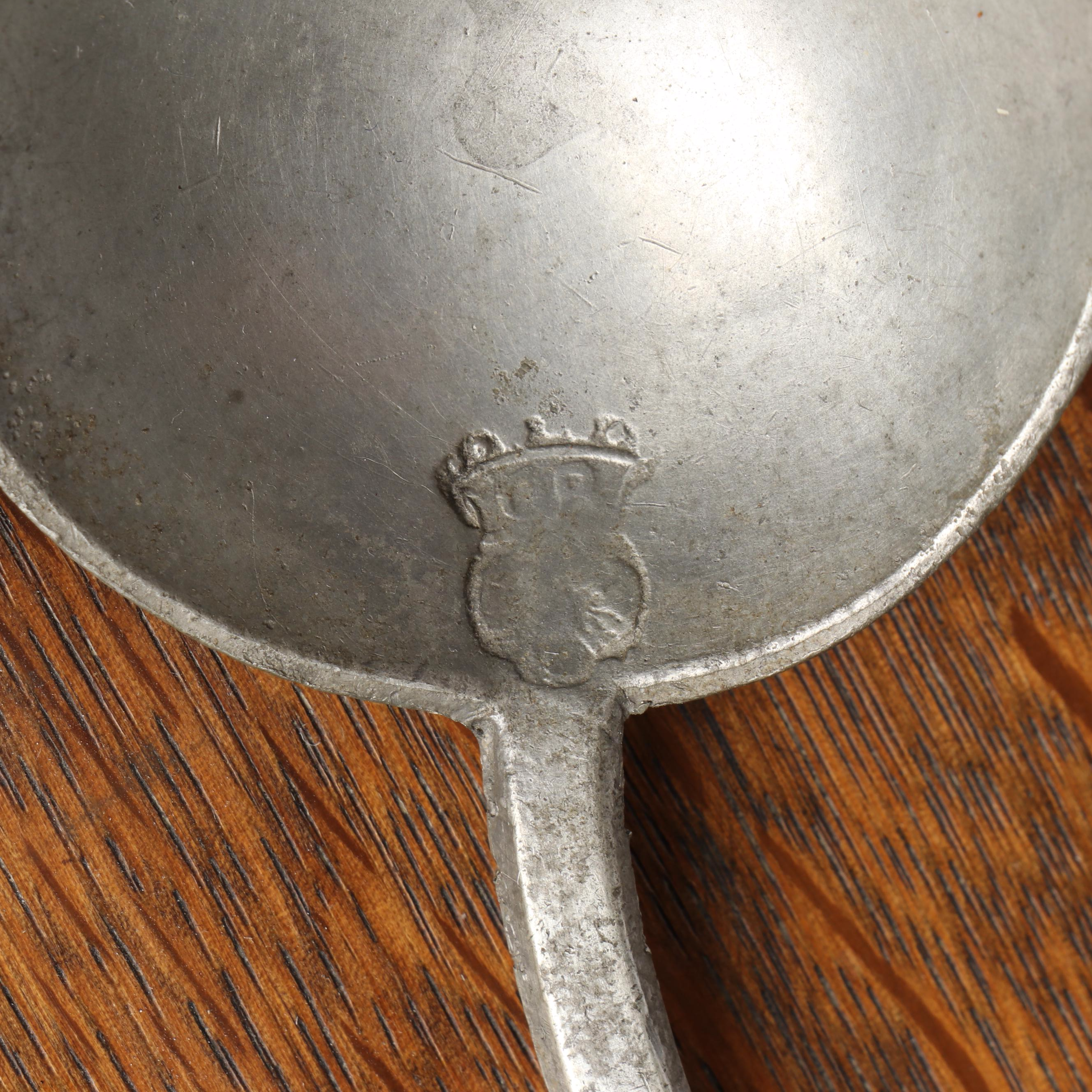 Pewter Spoons on Oak Display Rack