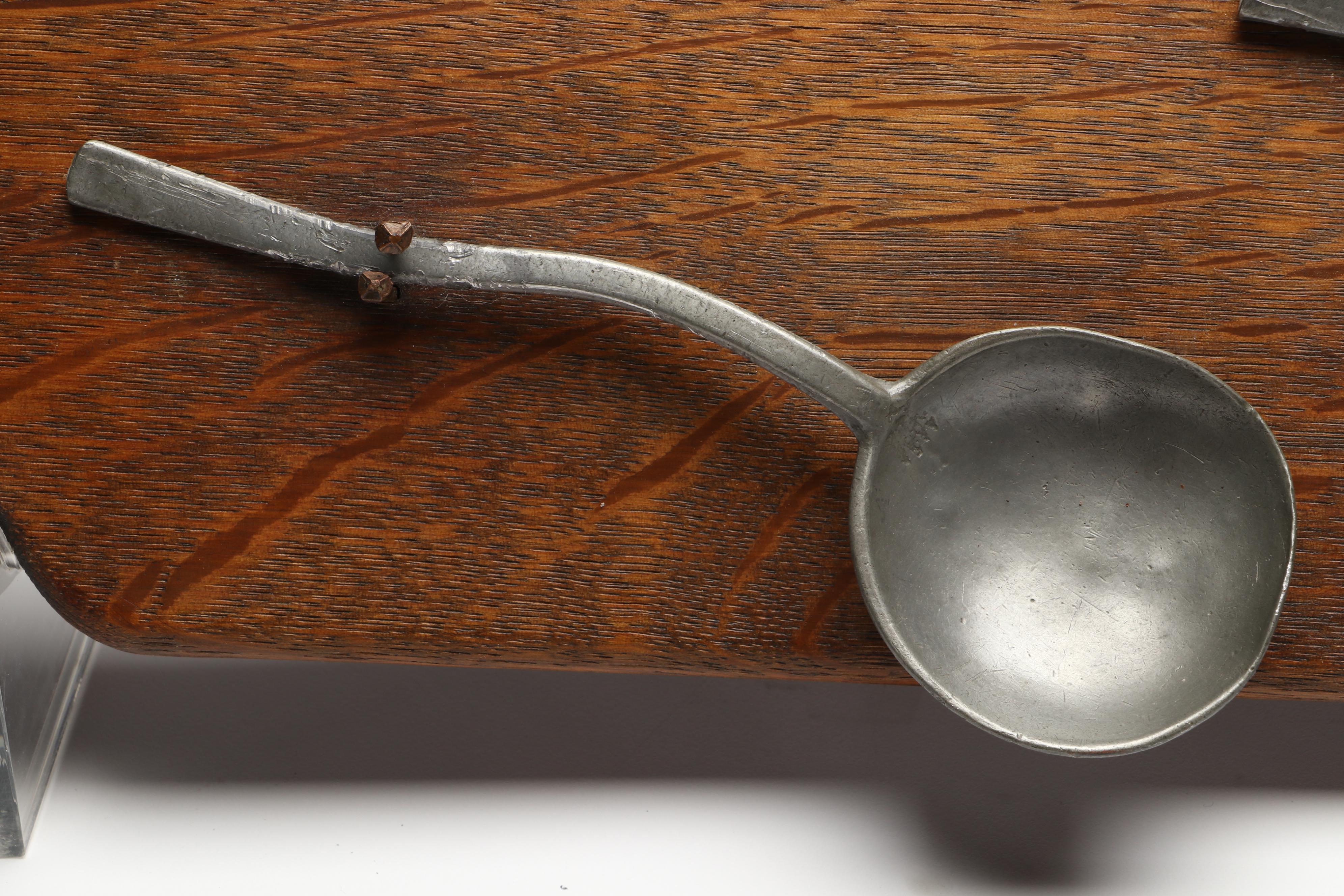 Pewter Spoons on Oak Display Rack