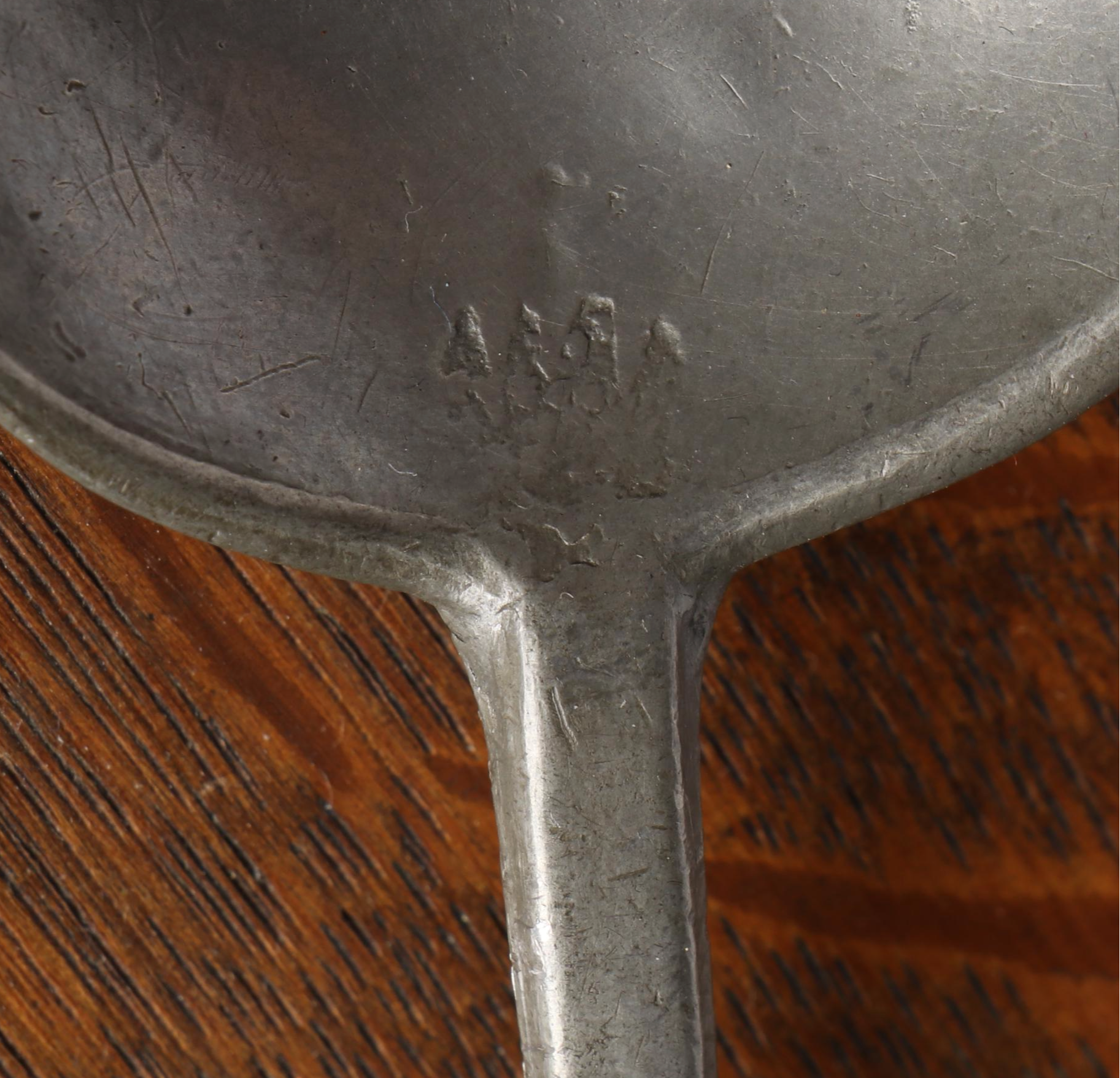 Pewter Spoons on Oak Display Rack