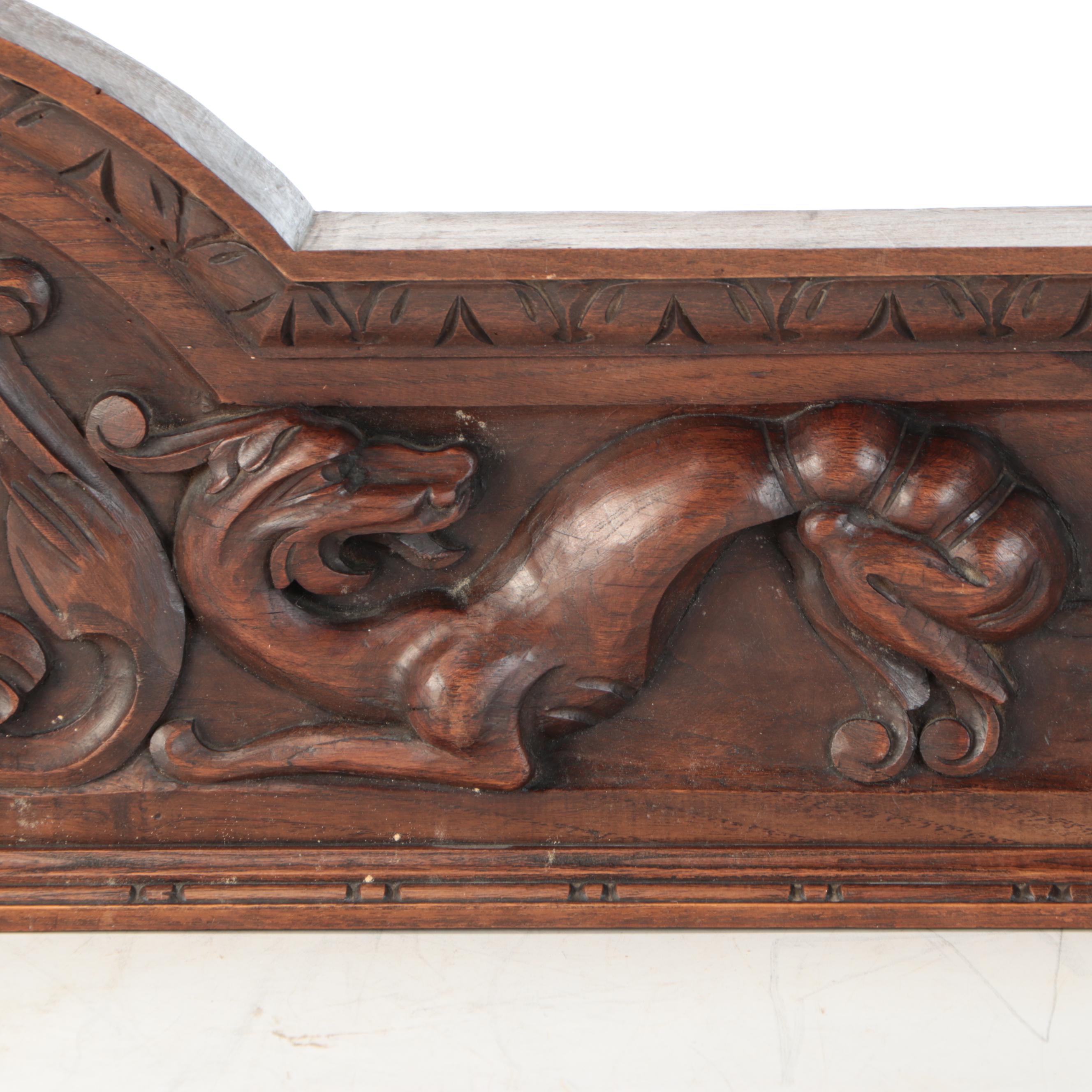 Victorian Renaissance Revival Carved Walnut Pediment with Portrait Medallion
