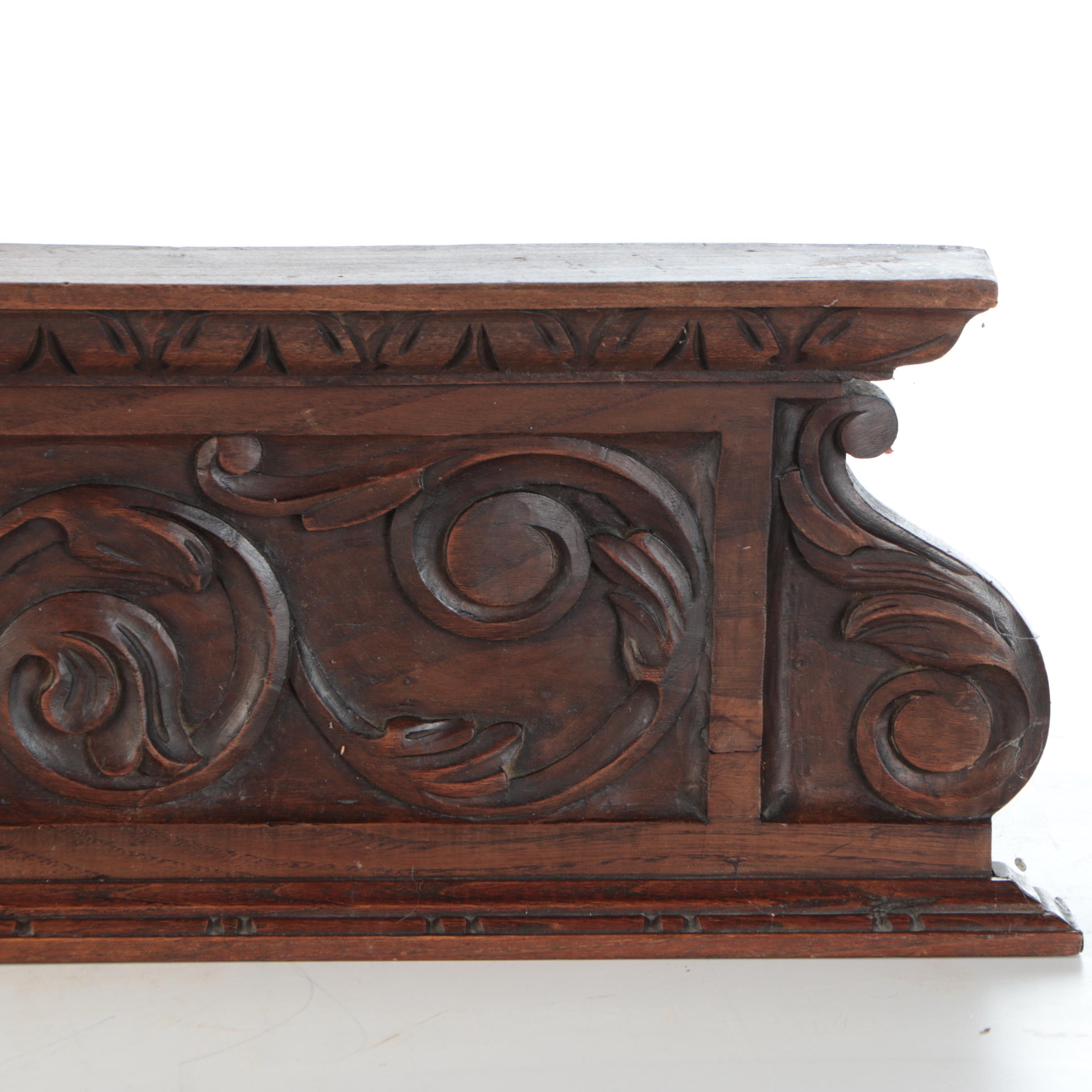 Victorian Renaissance Revival Carved Walnut Pediment with Portrait Medallion