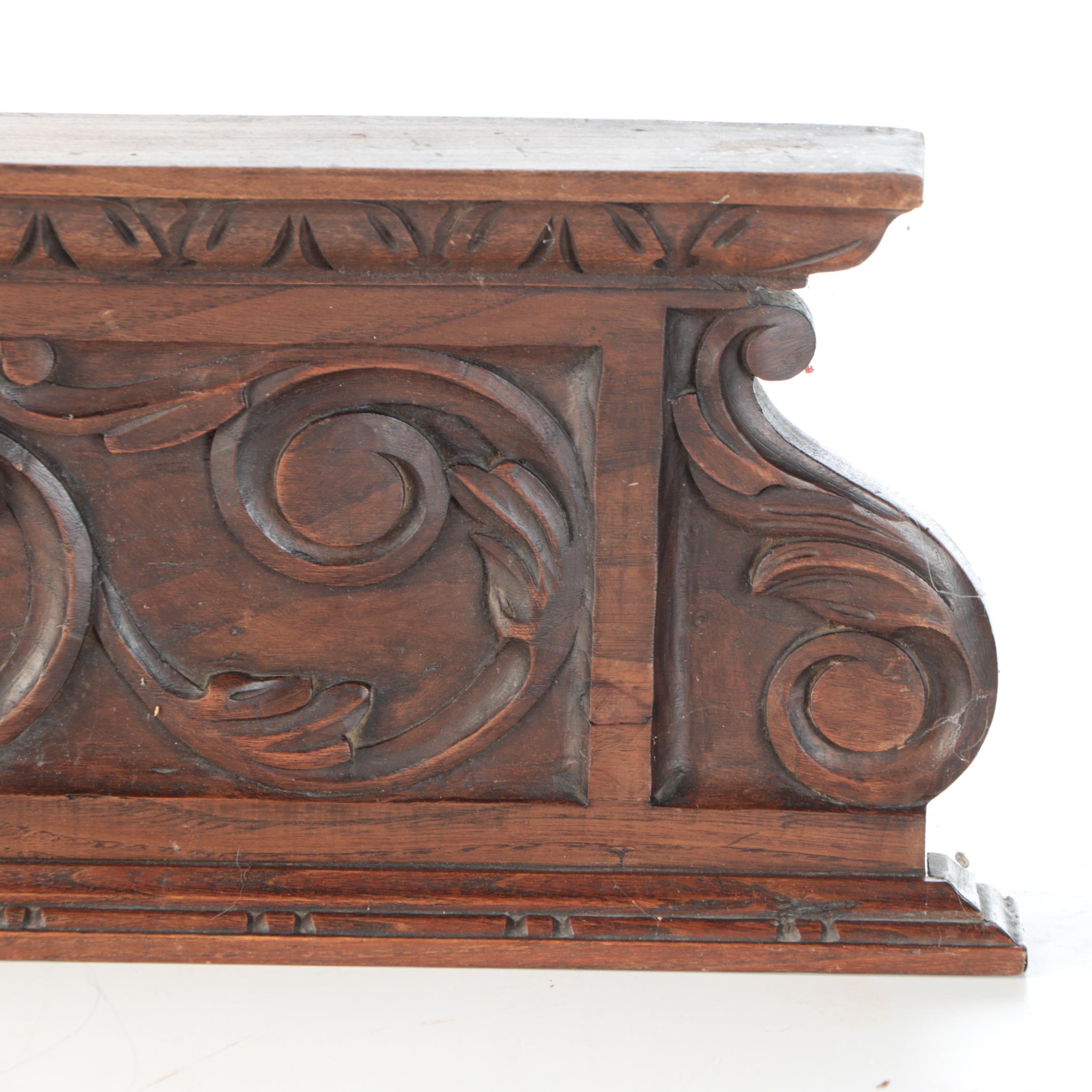 Victorian Renaissance Revival Carved Walnut Pediment with Portrait Medallion