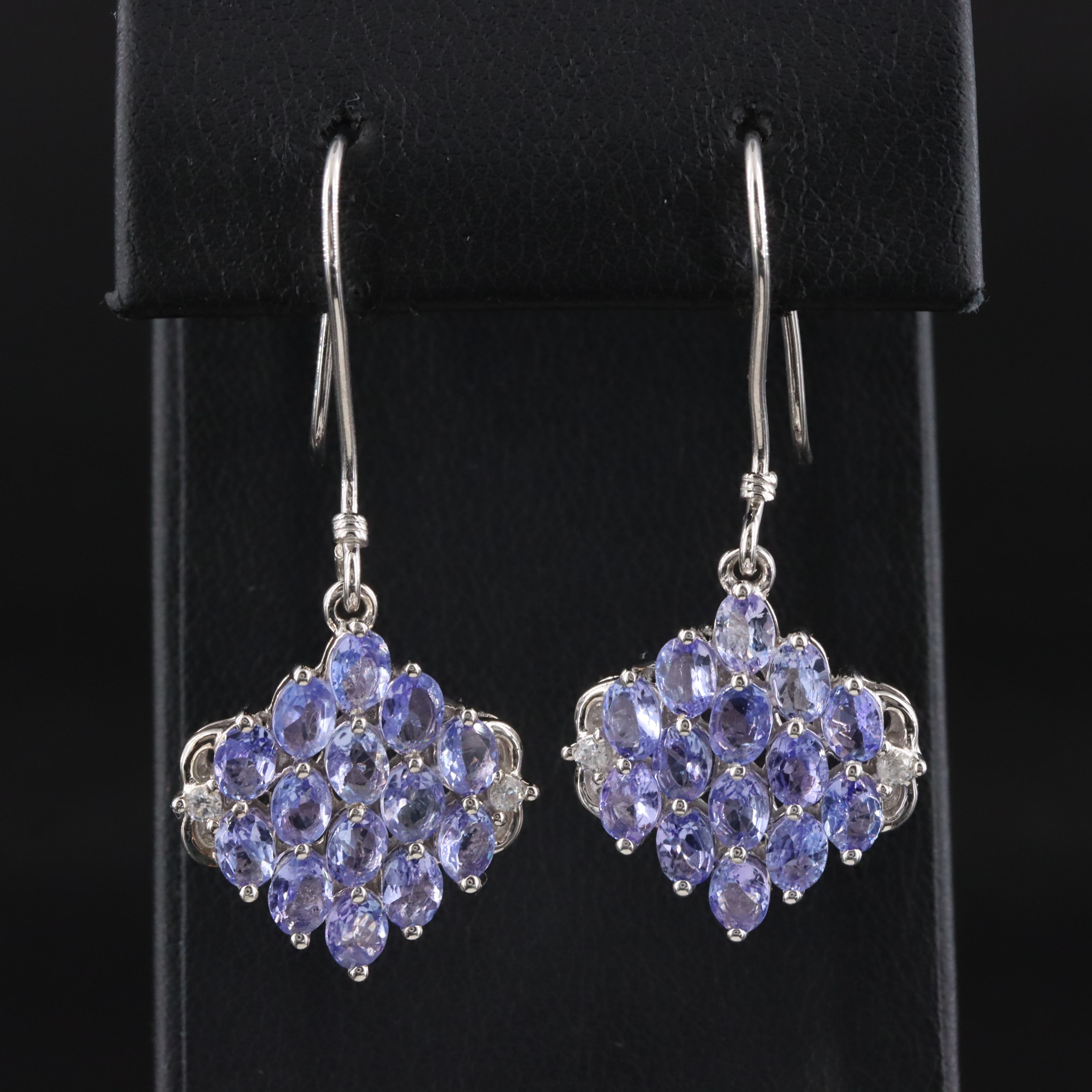 Sterling Tanzanite and White Zircon Drop Earrings