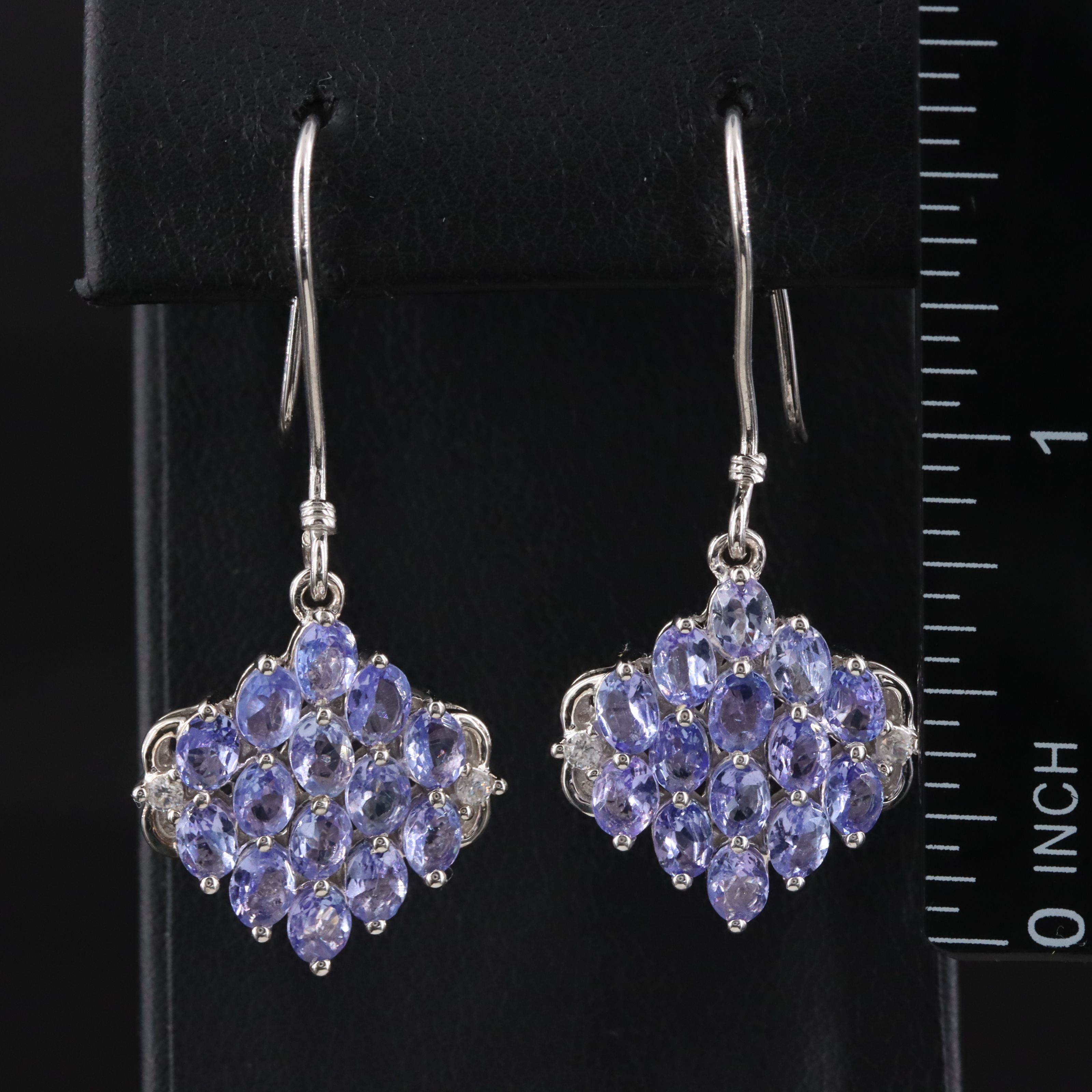 Sterling Tanzanite and White Zircon Drop Earrings