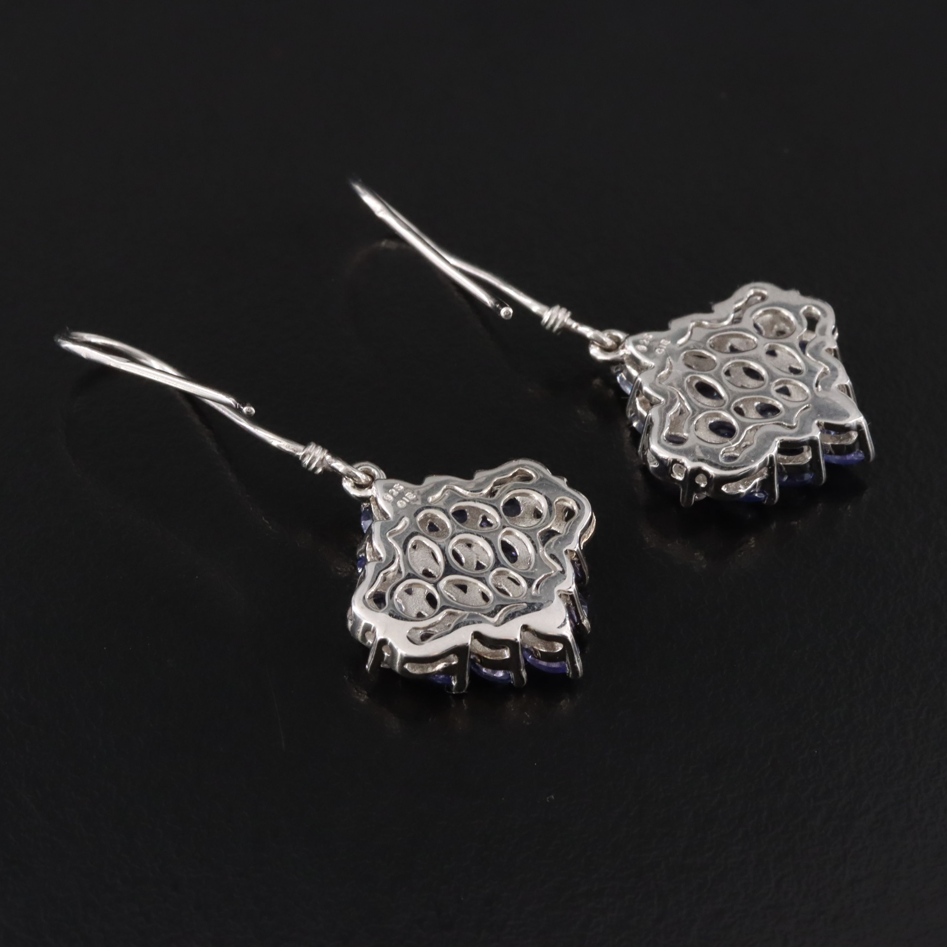 Sterling Tanzanite and White Zircon Drop Earrings