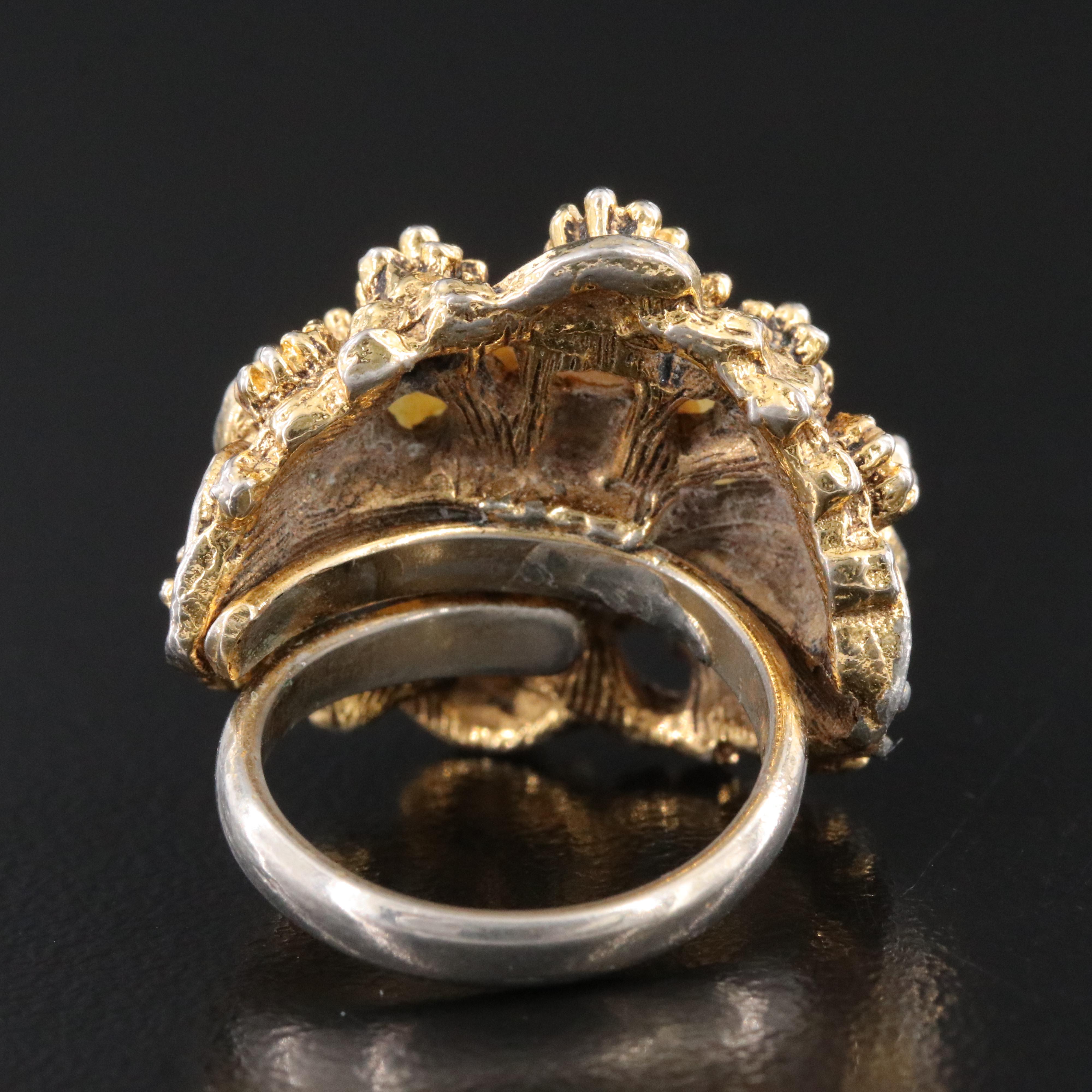 Floral Mother-of-Pearl, Rhinestones and Enamel Ring