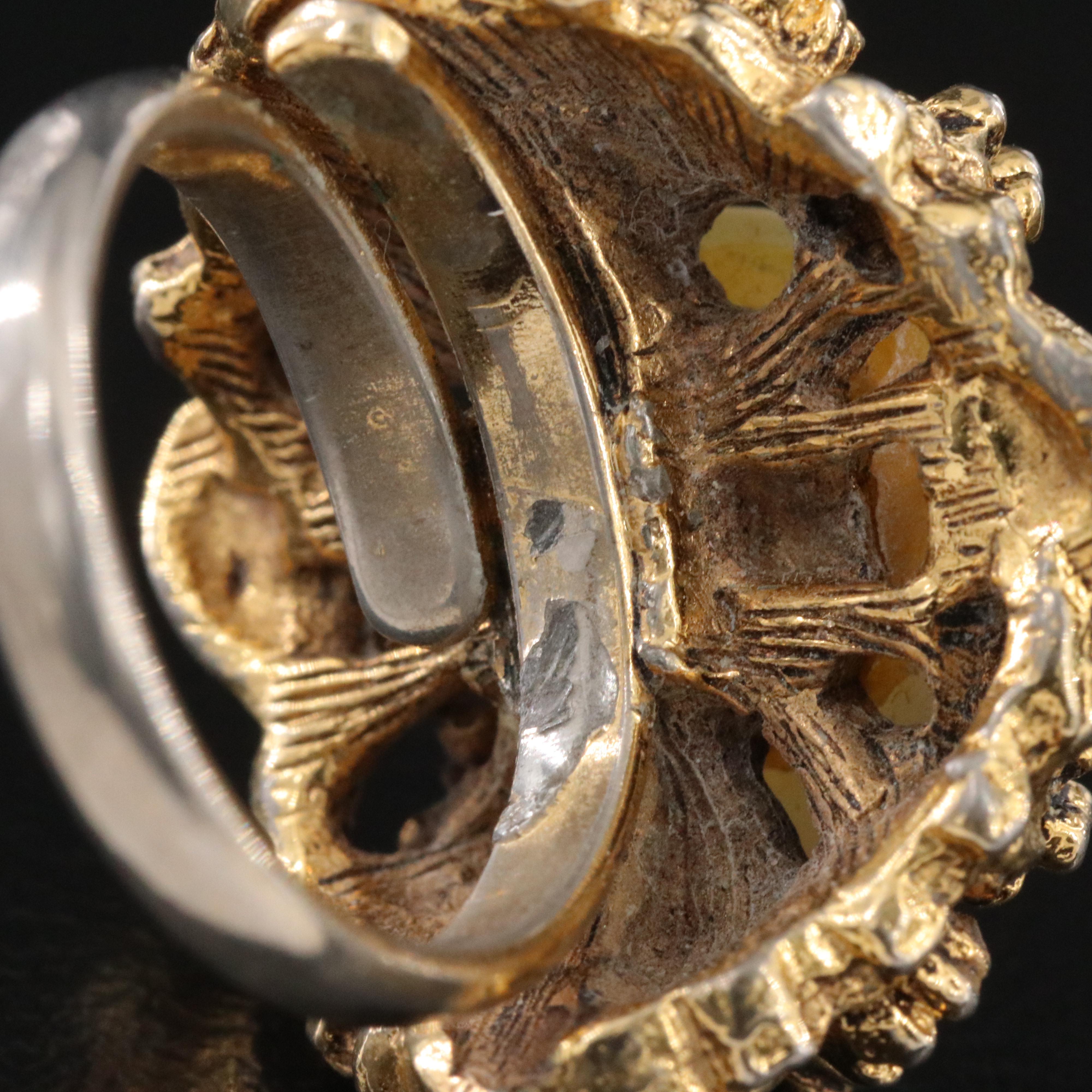 Floral Mother-of-Pearl, Rhinestones and Enamel Ring