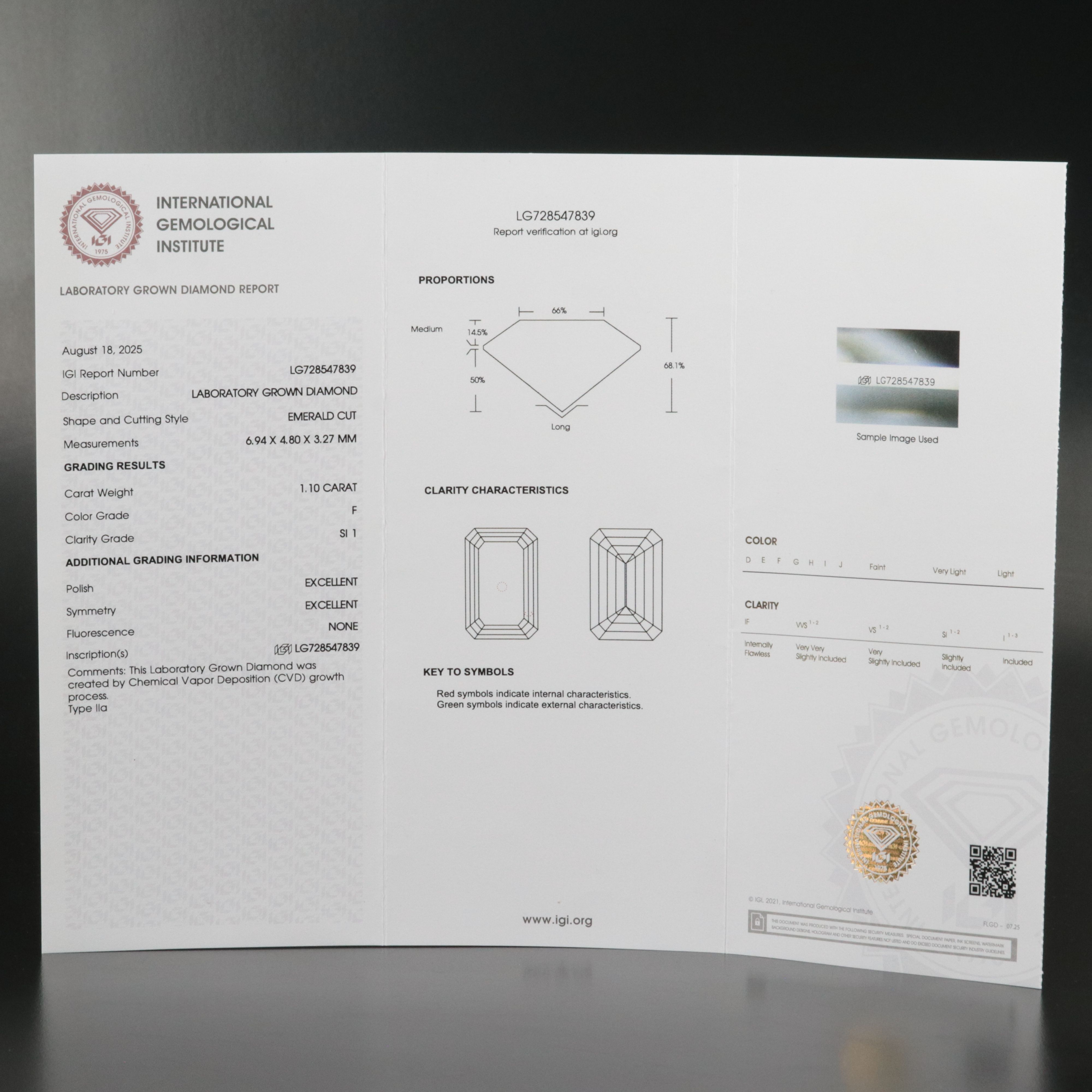 Loose 1.10 CT Lab Grown Diamond with IGI Report