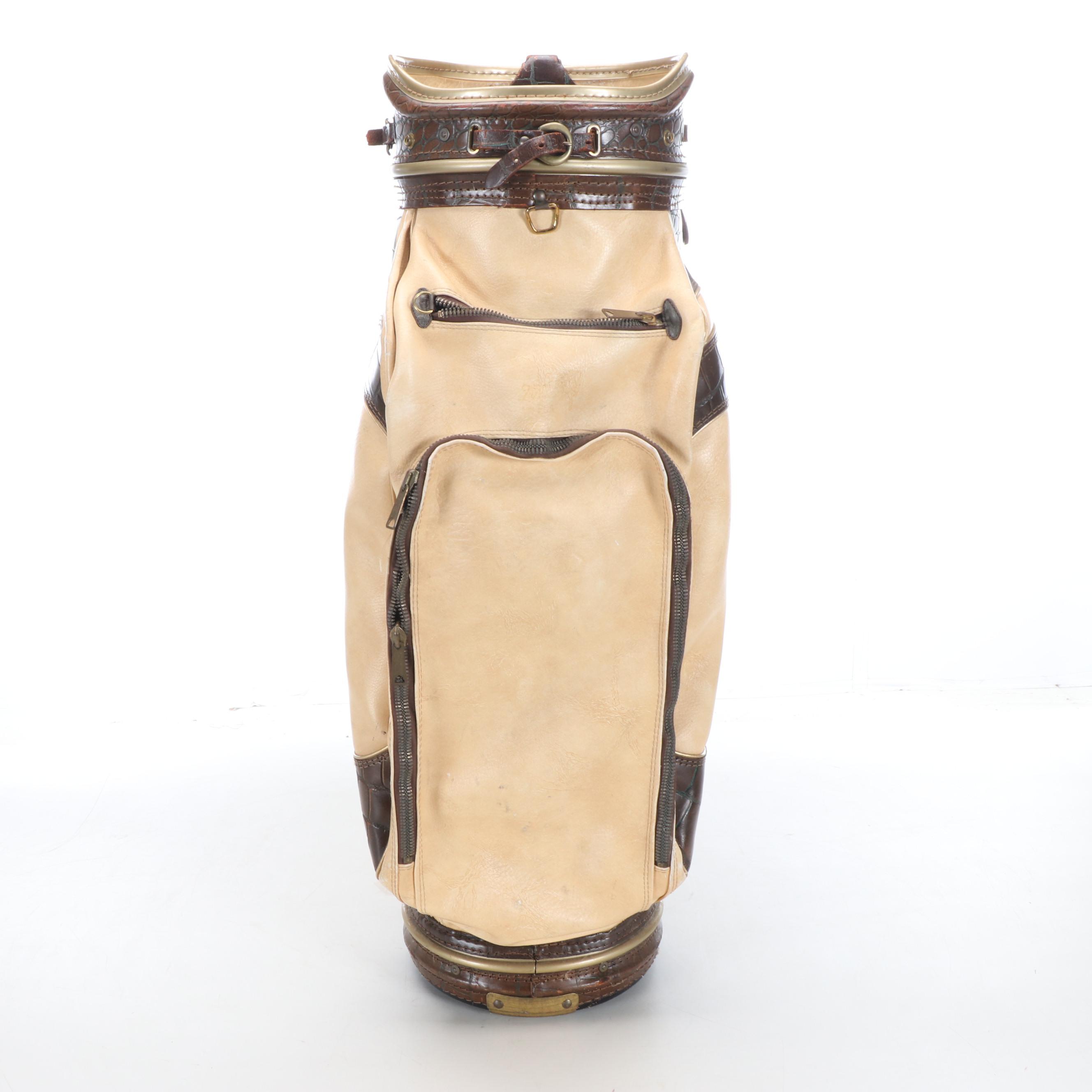 Victor Golf Beige Leather with Faux Croc Skin Golf Bag, and PGA Tag