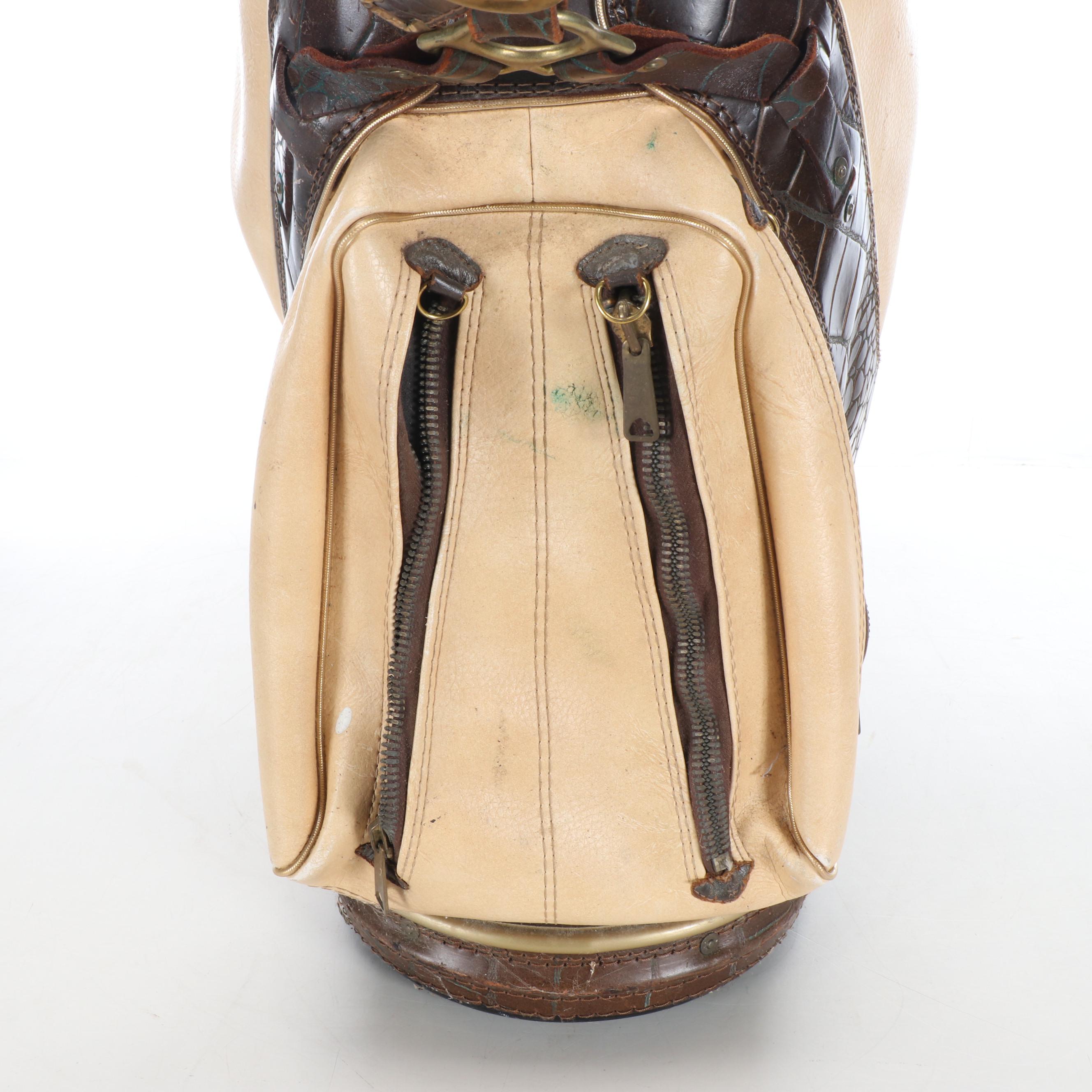 Victor Golf Beige Leather with Faux Croc Skin Golf Bag, and PGA Tag