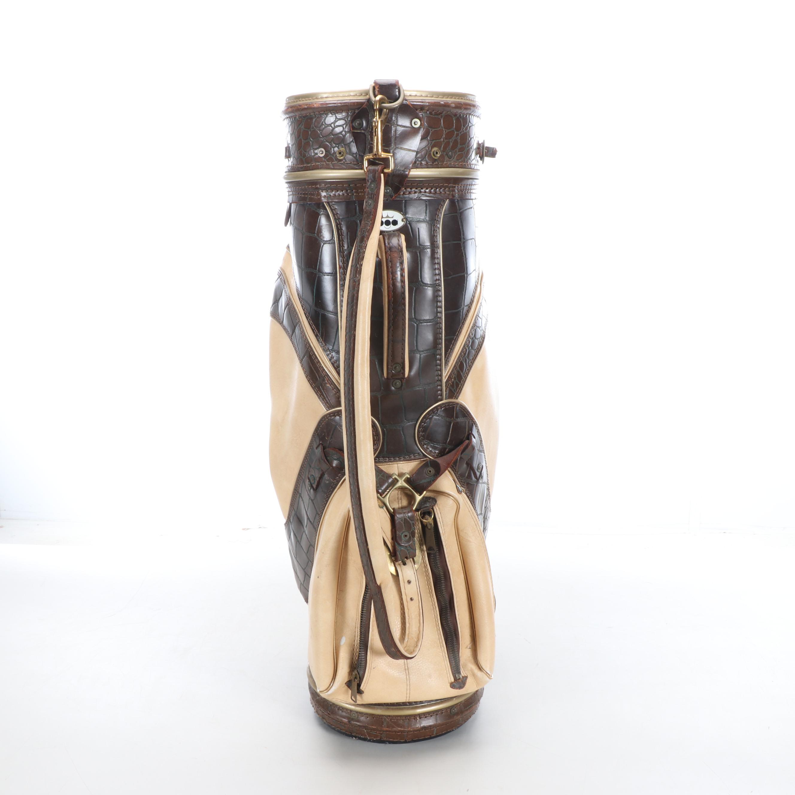 Victor Golf Beige Leather with Faux Croc Skin Golf Bag, and PGA Tag