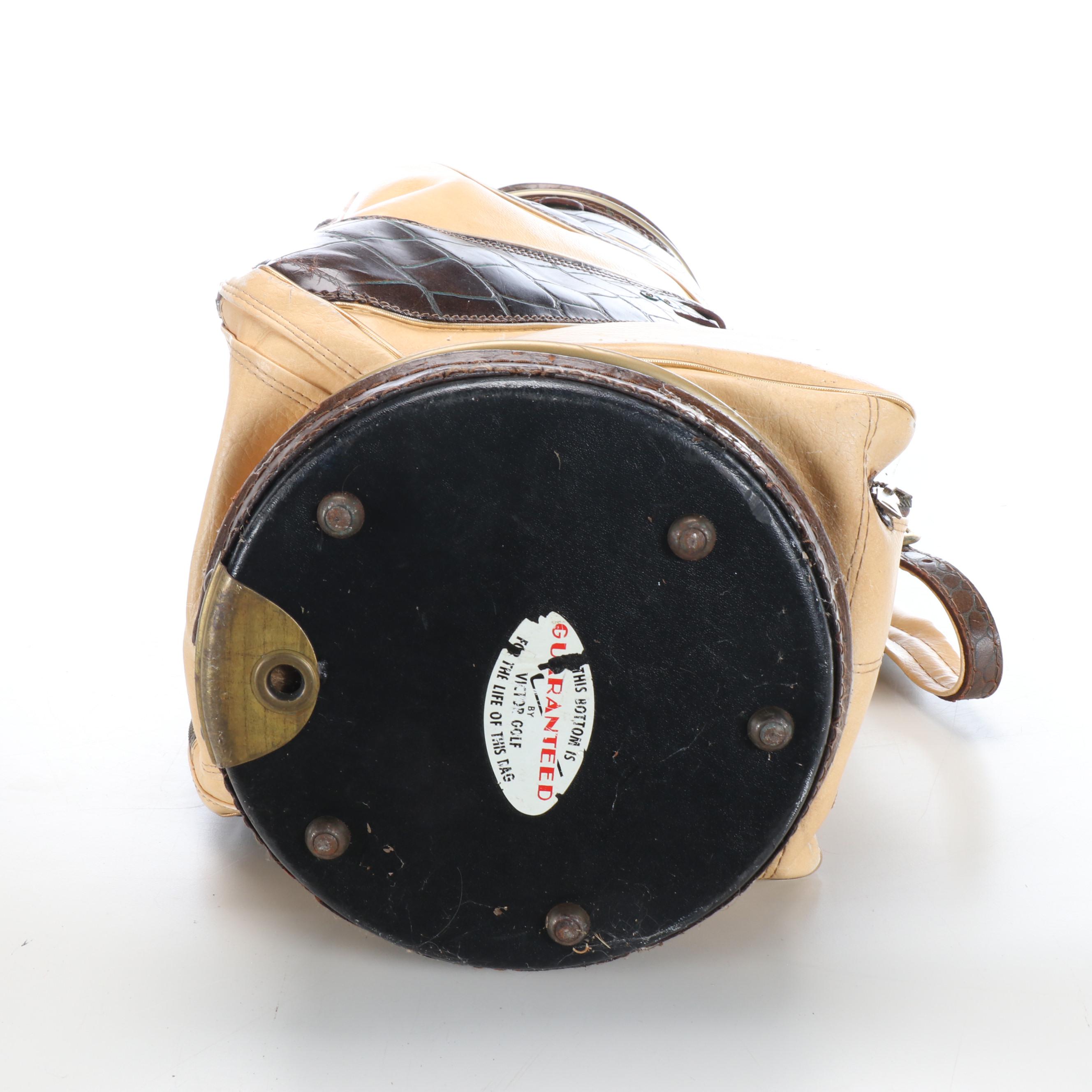 Victor Golf Beige Leather with Faux Croc Skin Golf Bag, and PGA Tag
