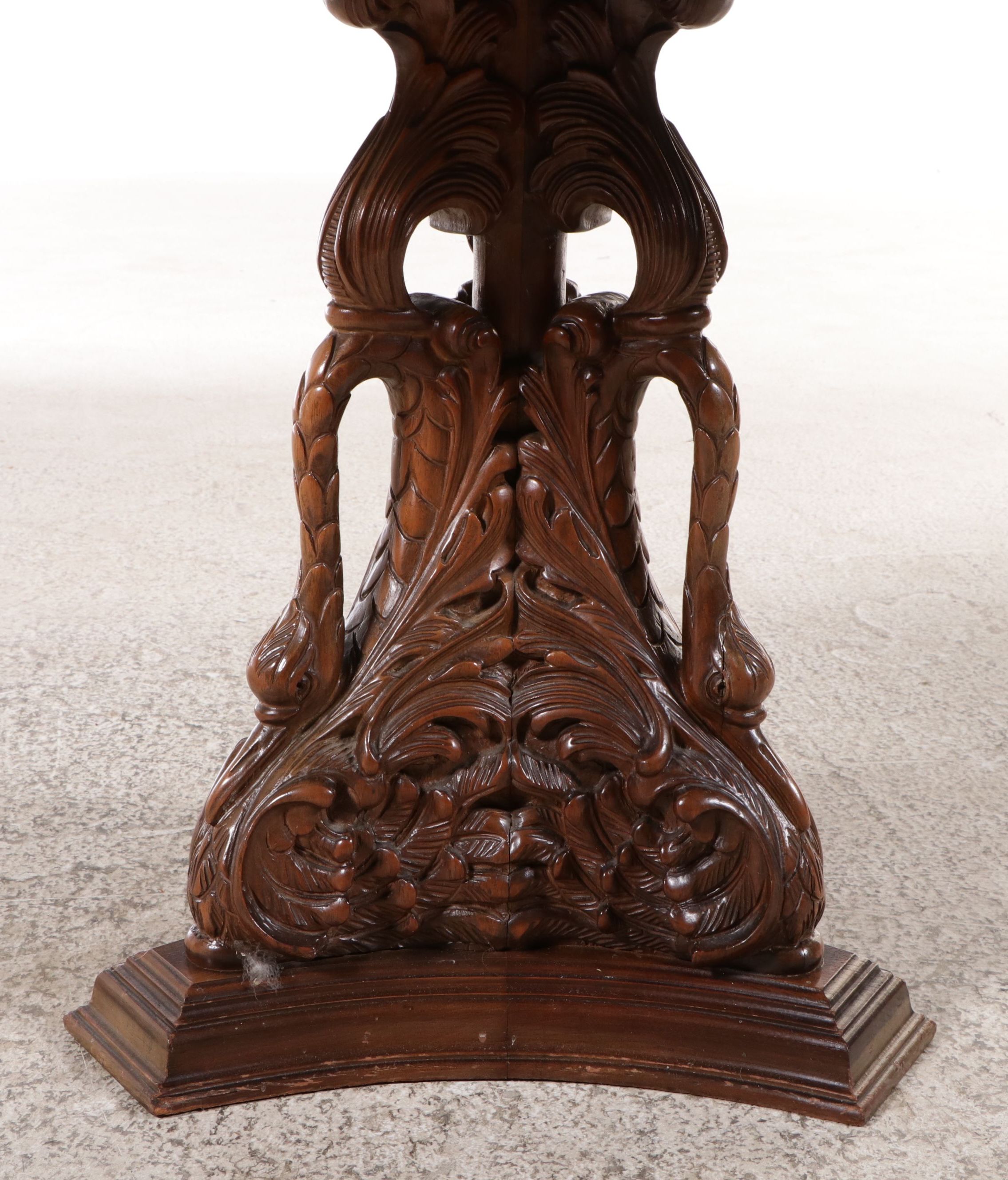 Renaissance Revival Style Carved Wood Marble Top Hall Table