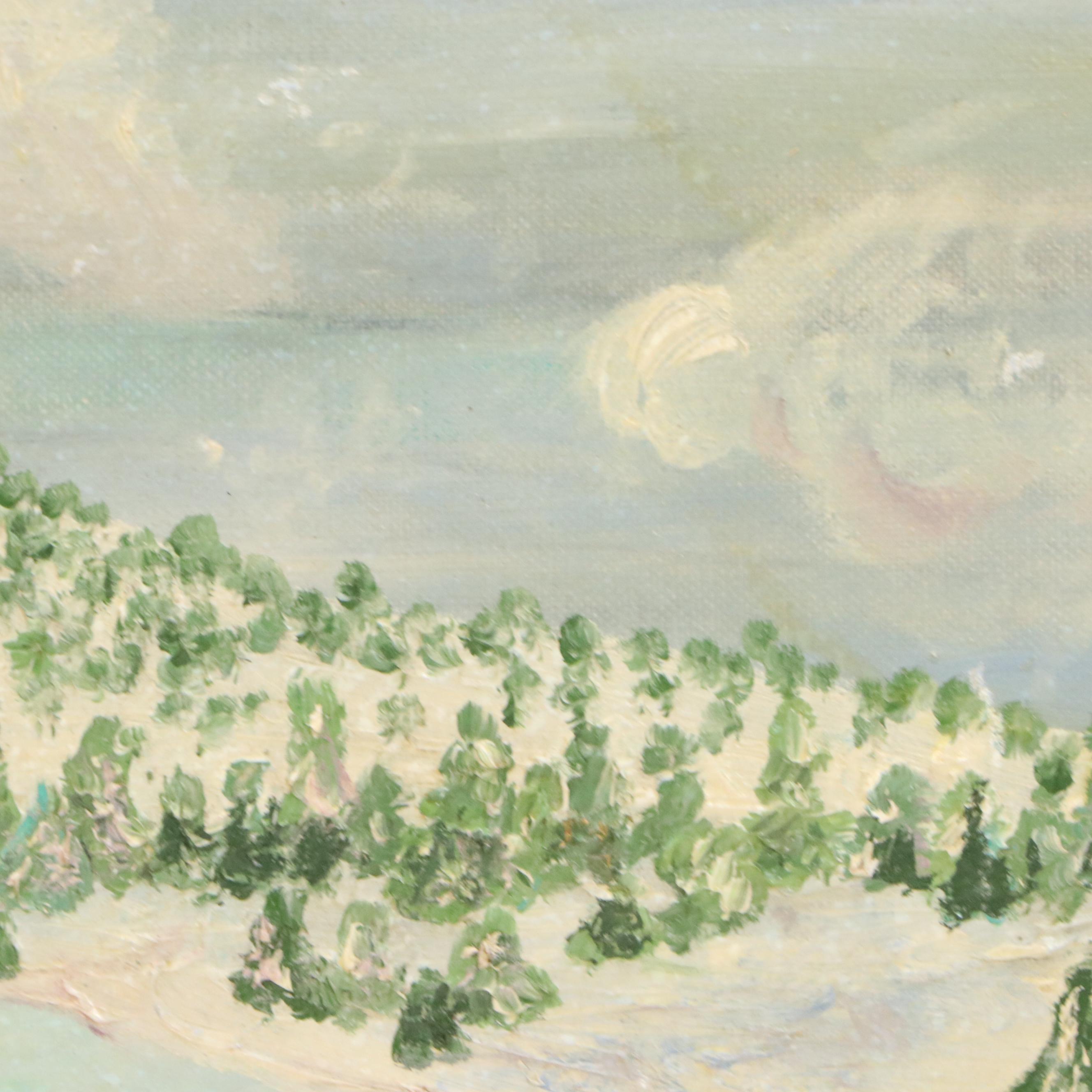 K. Wubbens Folk Art Winter Landscape Impasto Oil Painting, 1962