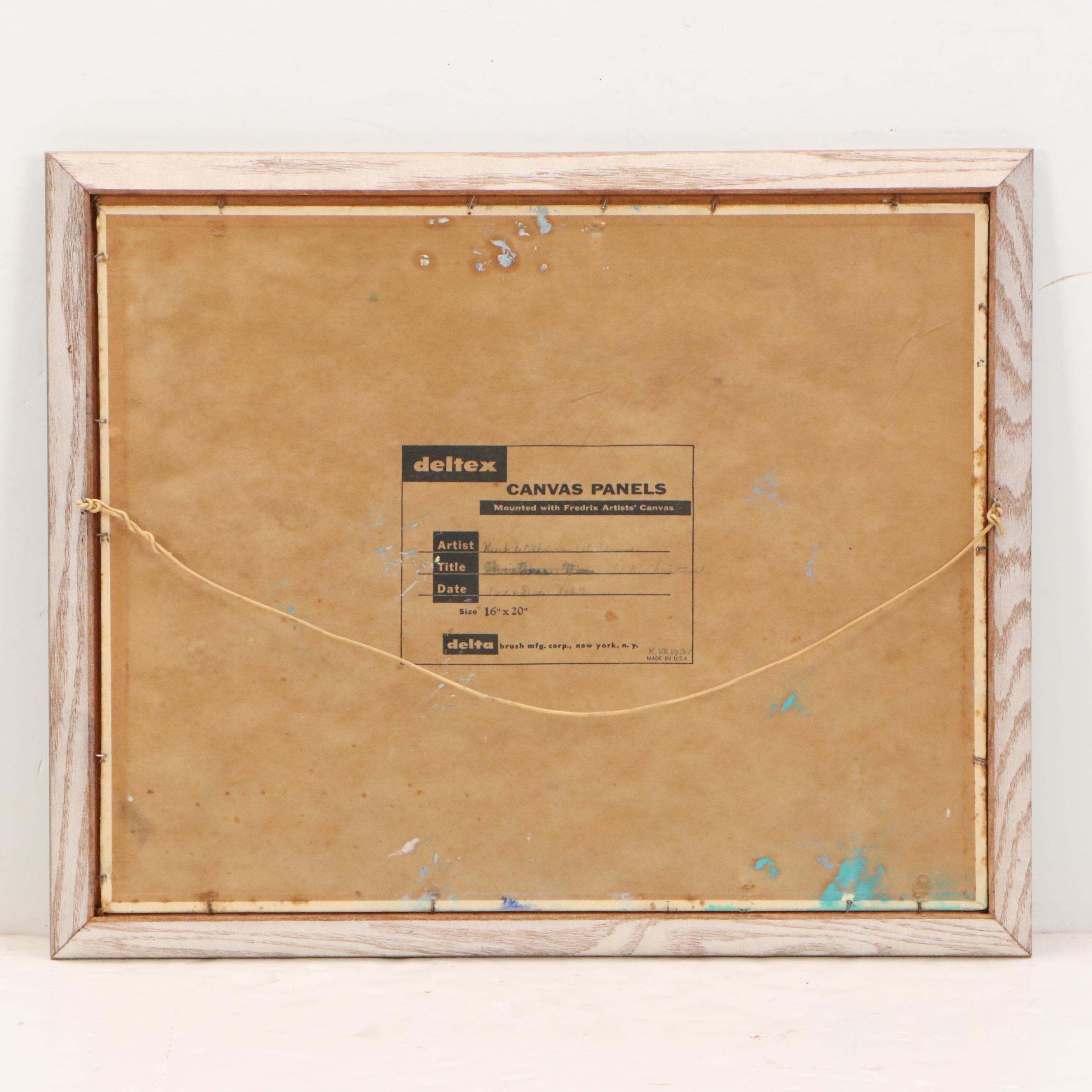 K. Wubbens Folk Art Winter Landscape Impasto Oil Painting, 1962