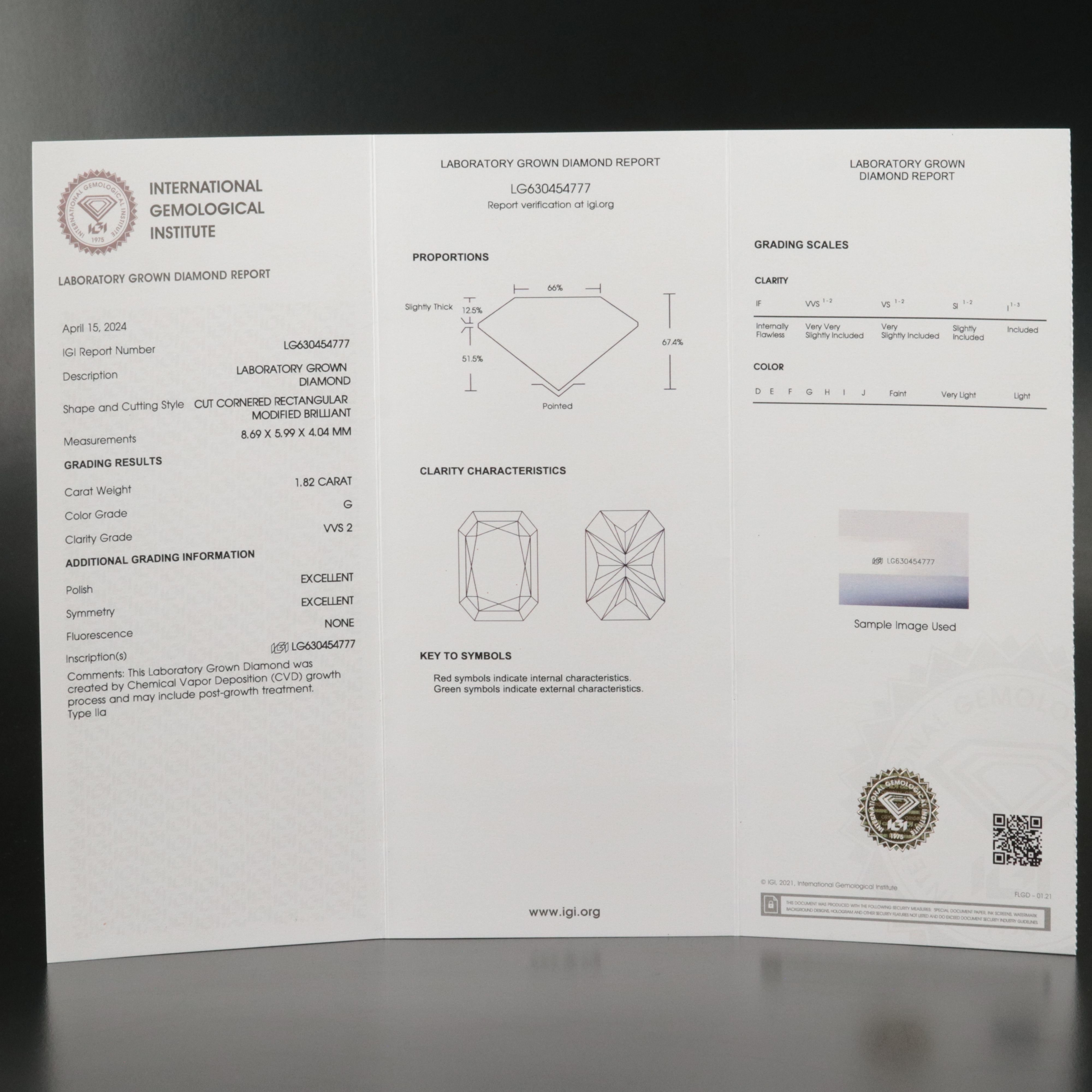 Loose 1.82 CT Lab Grown Diamond with IGI Report