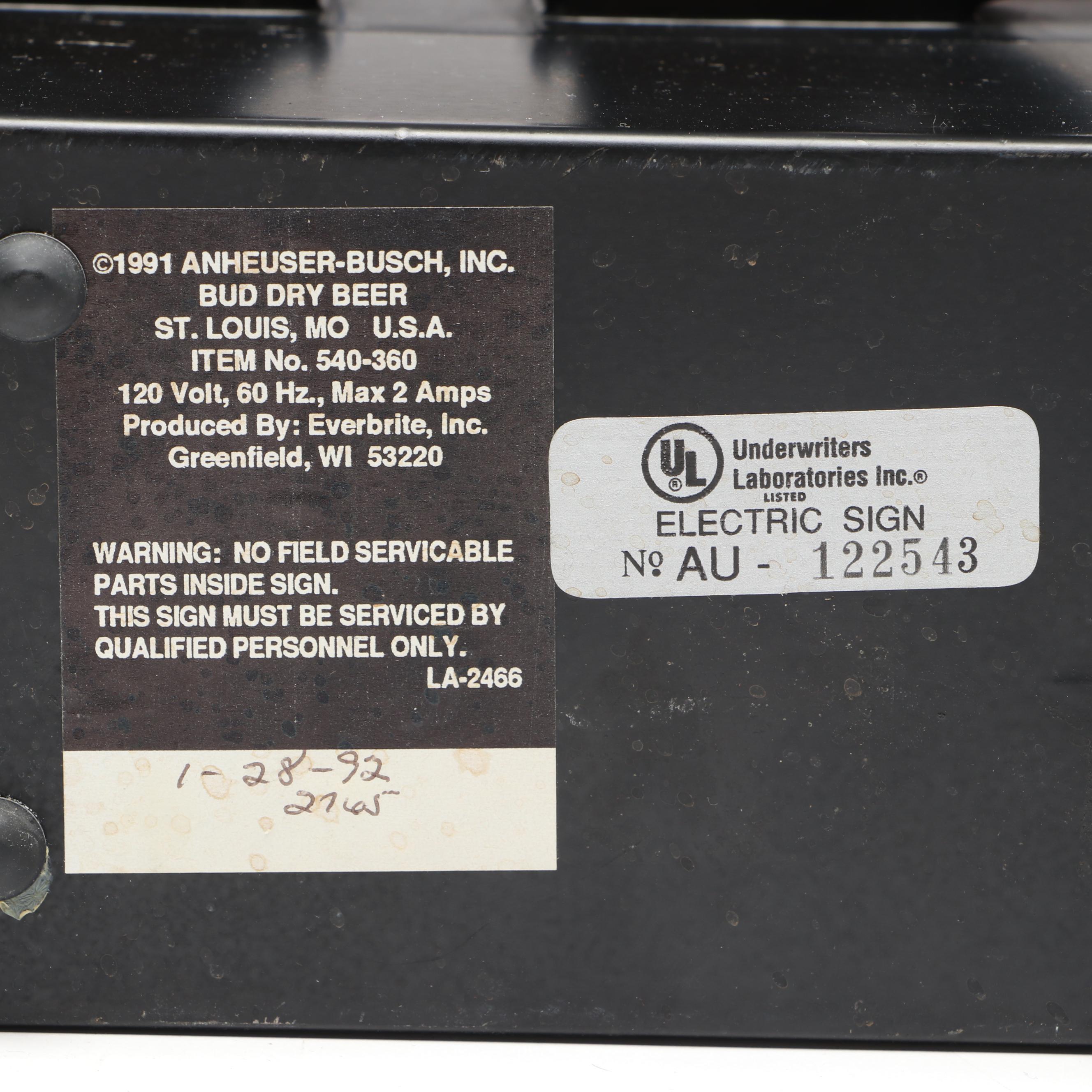 Bud Dry Illuminated Advertising Sign