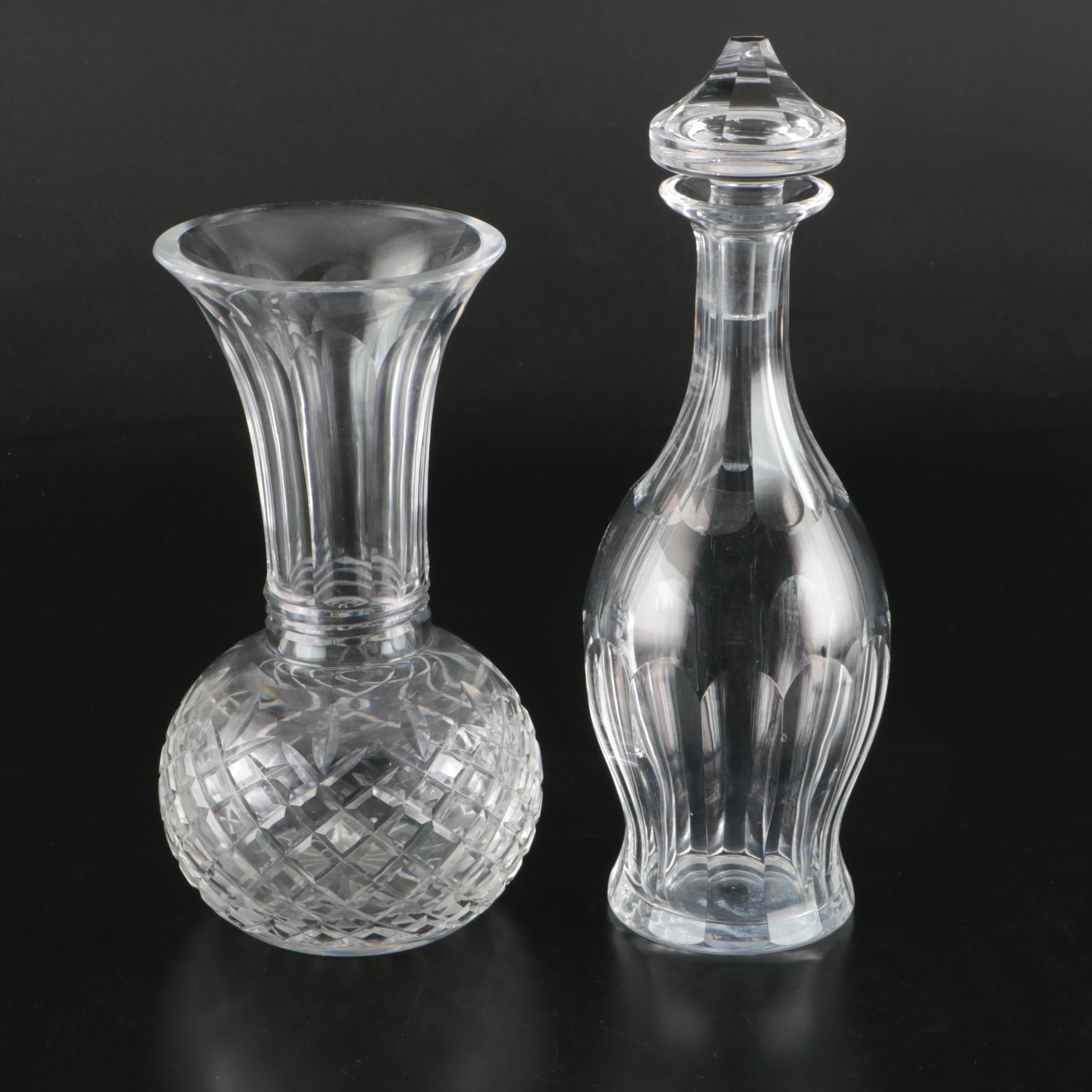Waterford "Kathleen" Cut Crystal Decanter with Other Trumpet Vase