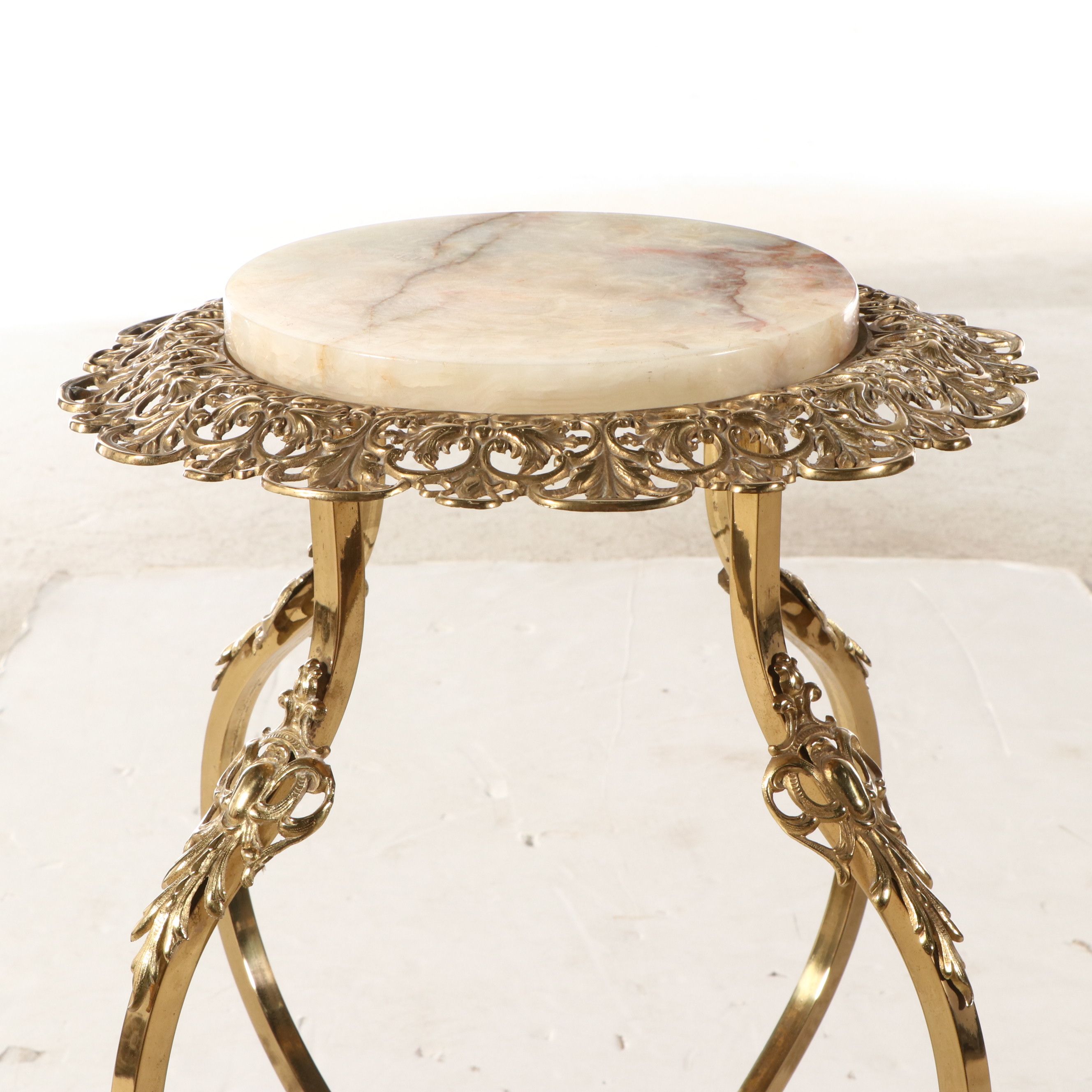 Hollywood Regency  Style Gilt Metal and Marble Pedestal, Mid-20th Century