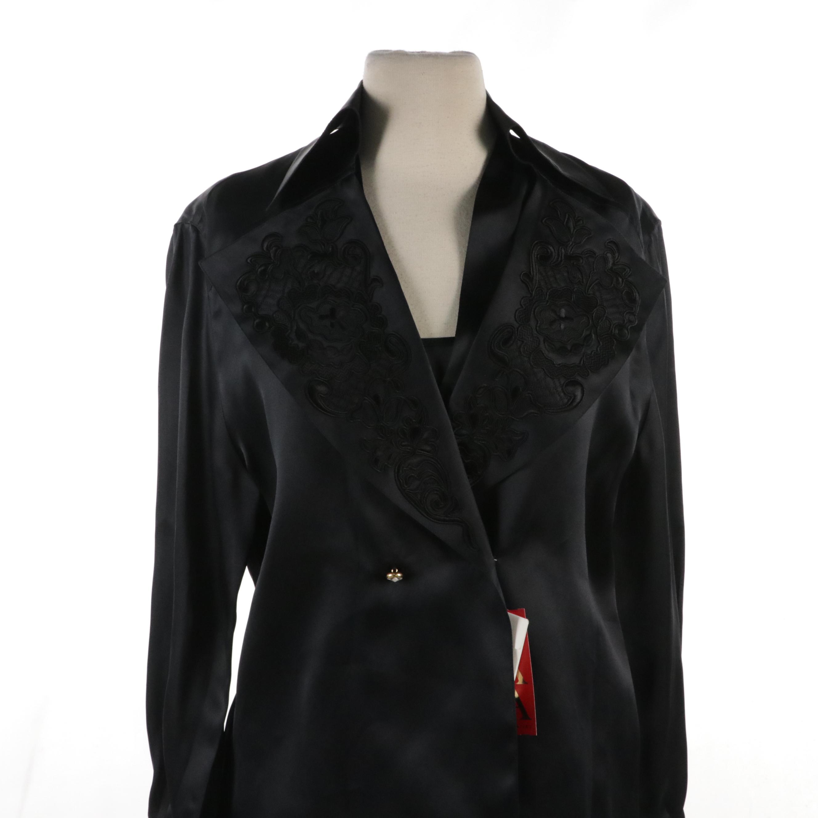 Escada White Silk Lace Blouse, Black Lace Skirt and Black Silk 4 Piece Skirt Set