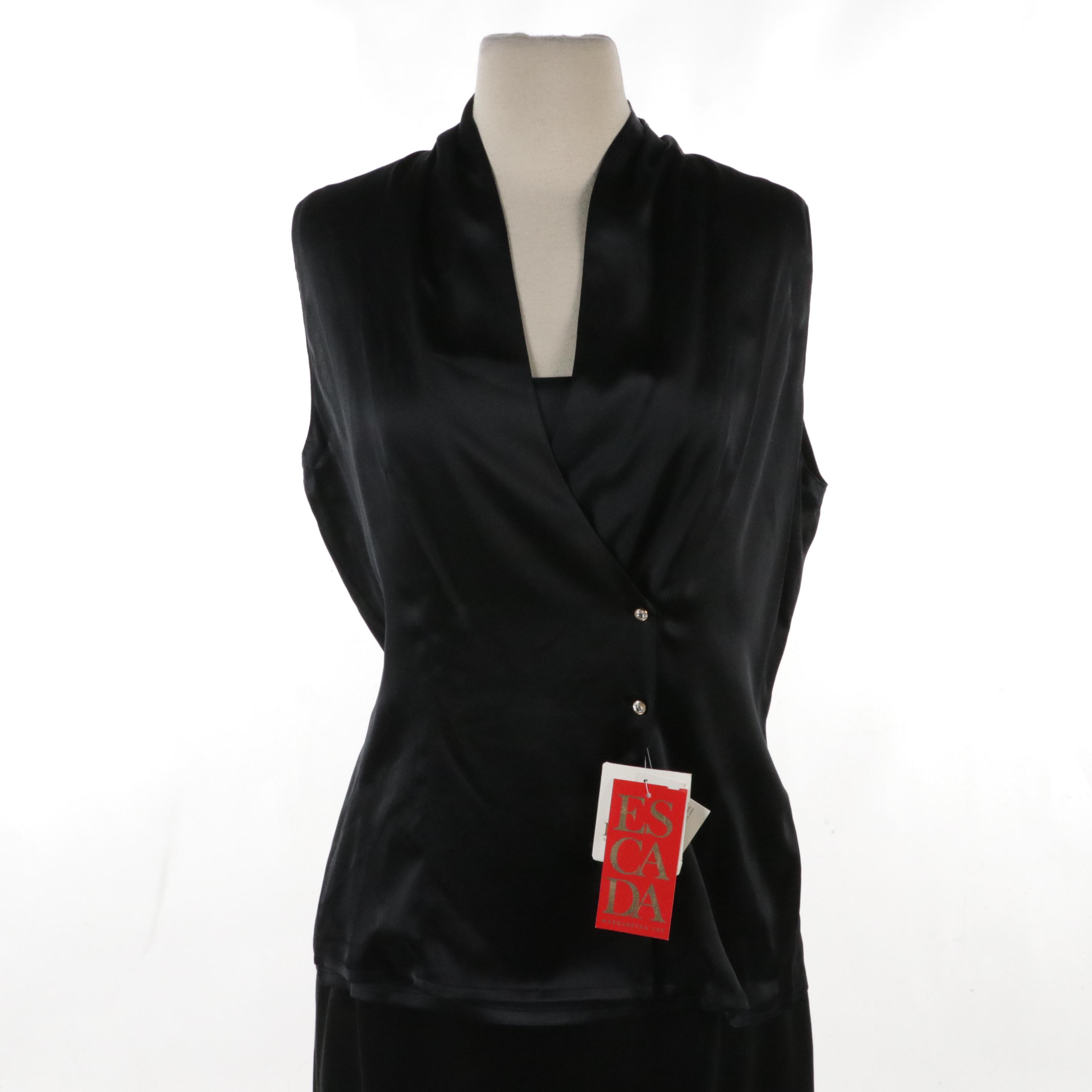 Escada White Silk Lace Blouse, Black Lace Skirt and Black Silk 4 Piece Skirt Set