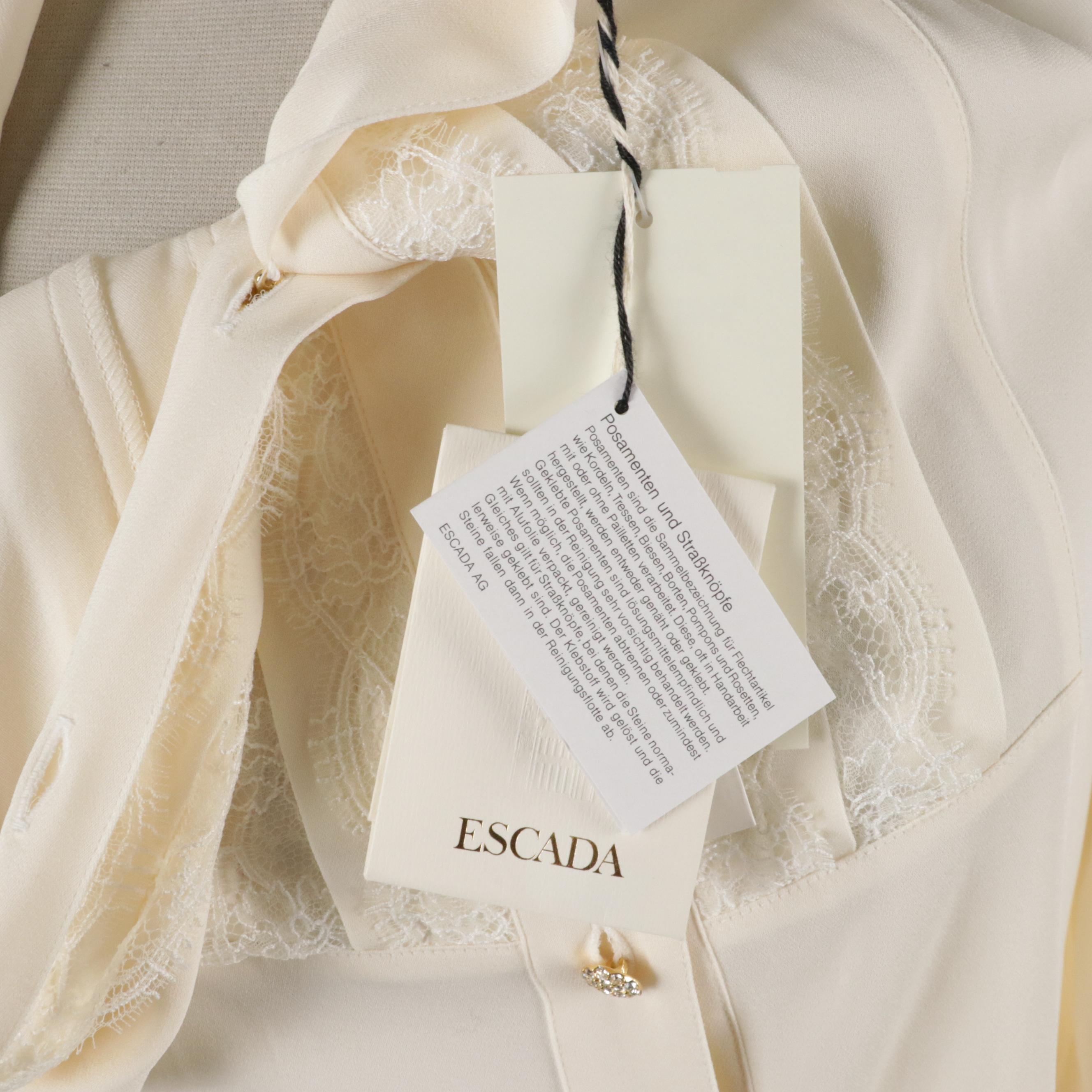 Escada White Silk Lace Blouse, Black Lace Skirt and Black Silk 4 Piece Skirt Set