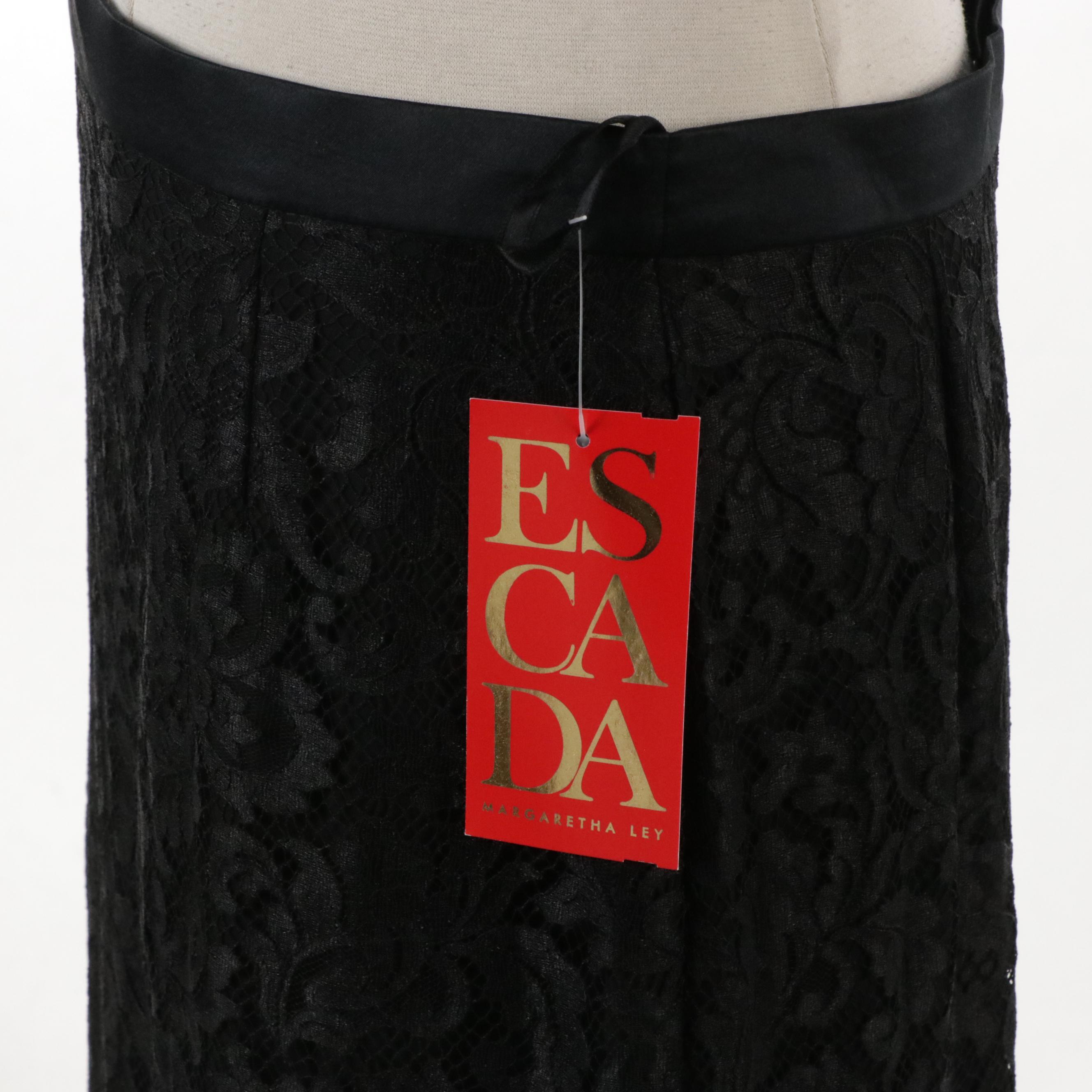 Escada White Silk Lace Blouse, Black Lace Skirt and Black Silk 4 Piece Skirt Set