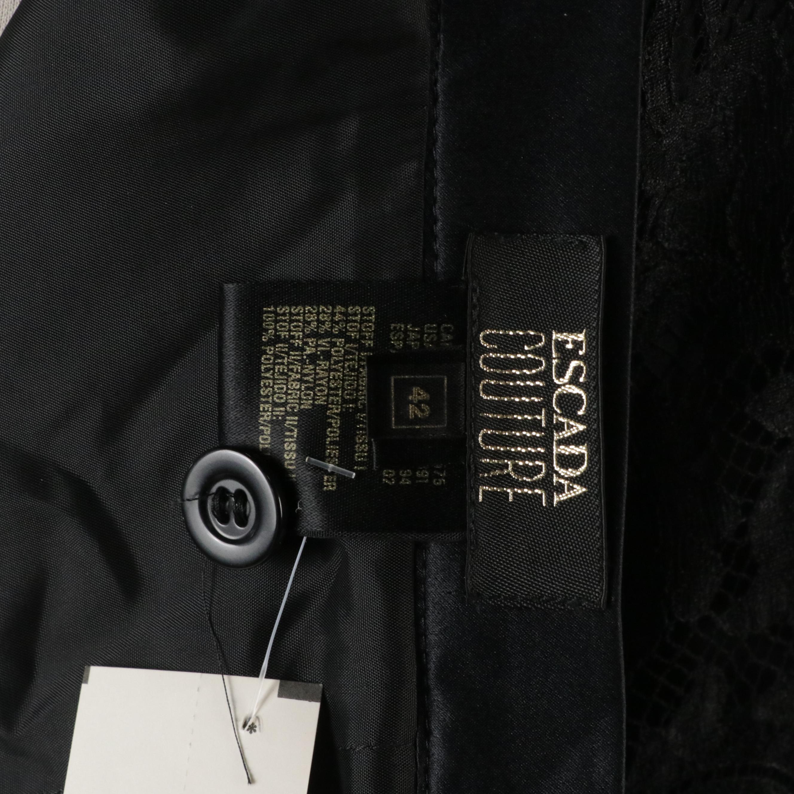 Escada White Silk Lace Blouse, Black Lace Skirt and Black Silk 4 Piece Skirt Set