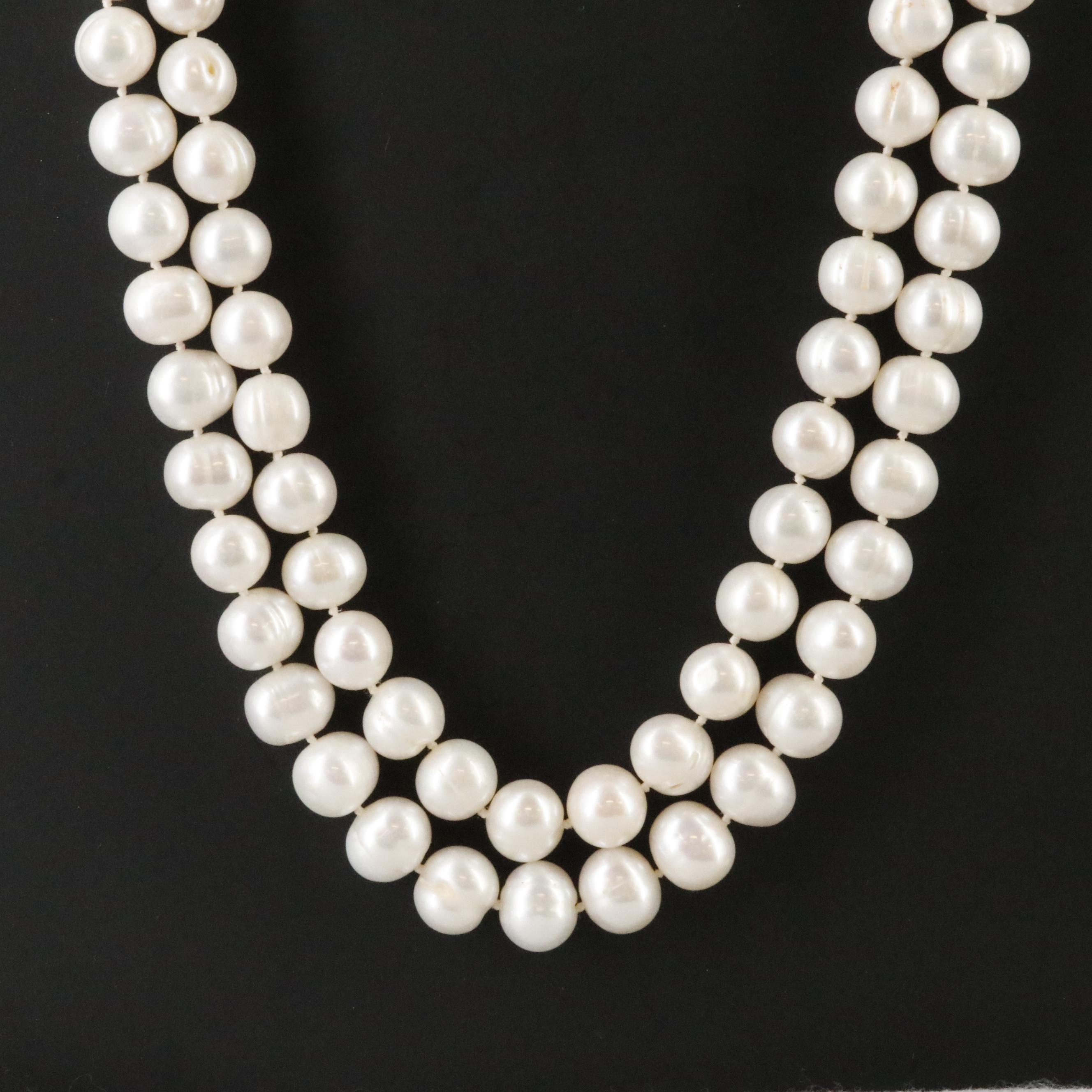 Double Strand Pearl Necklace with 14K Clasp