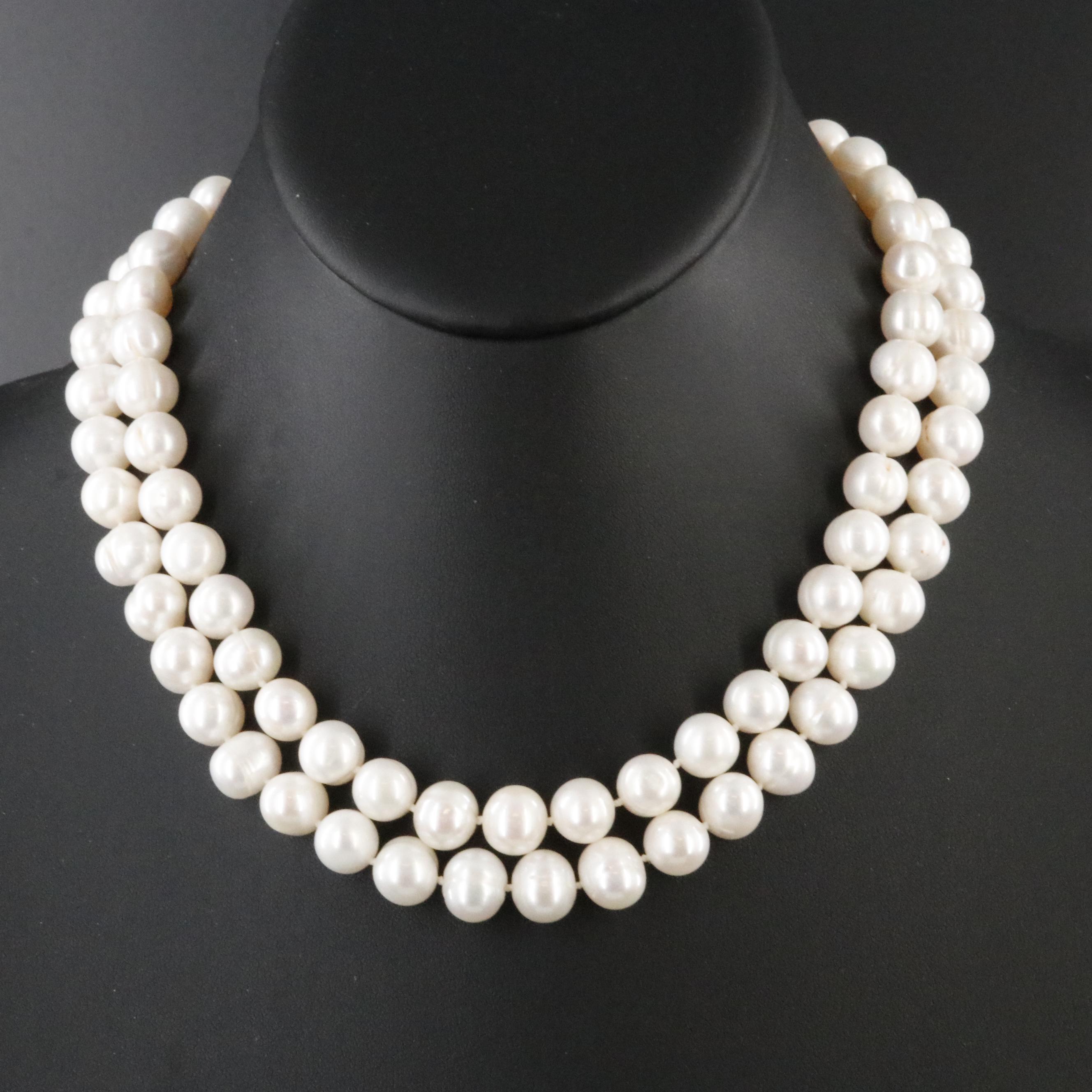 Double Strand Pearl Necklace with 14K Clasp