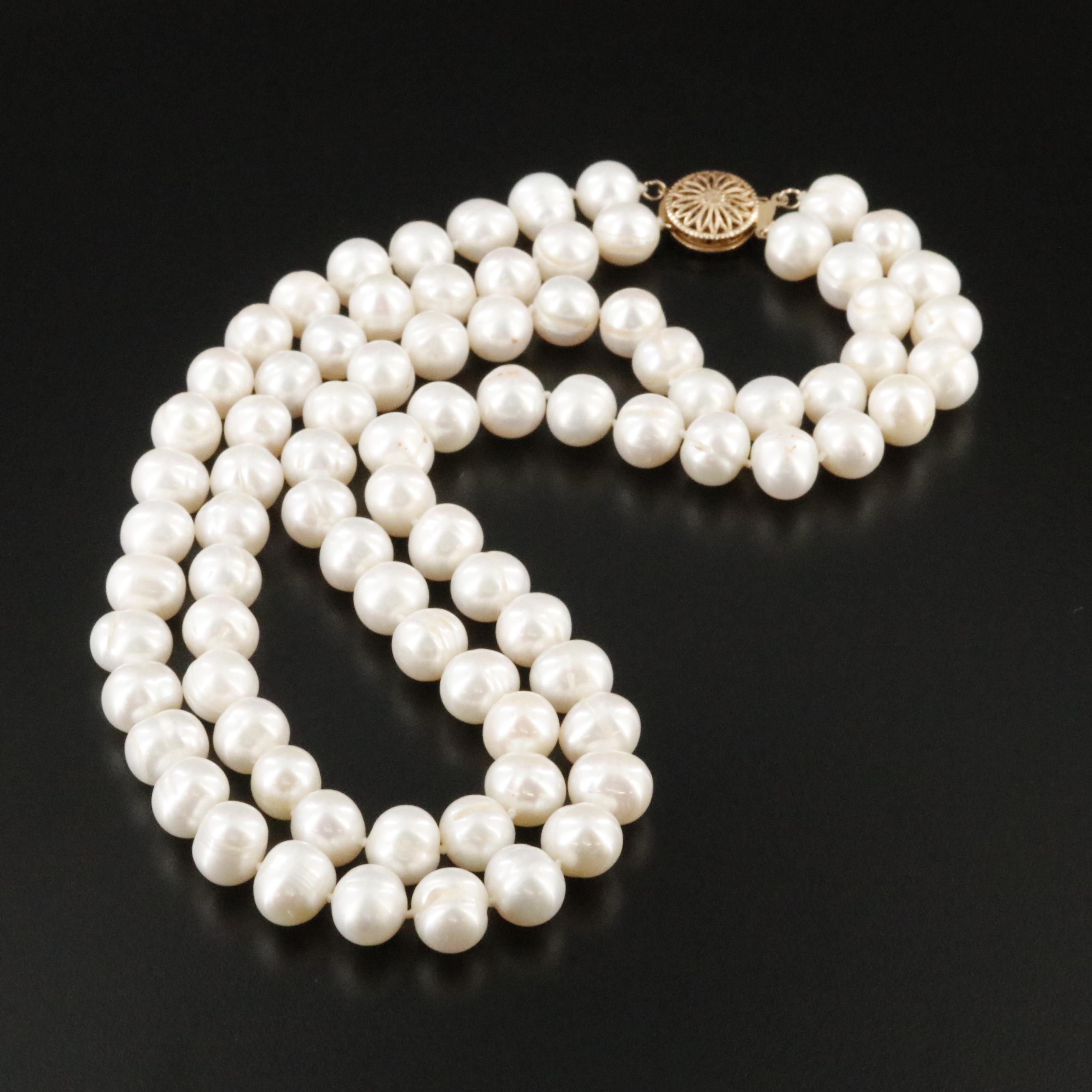 Double Strand Pearl Necklace with 14K Clasp