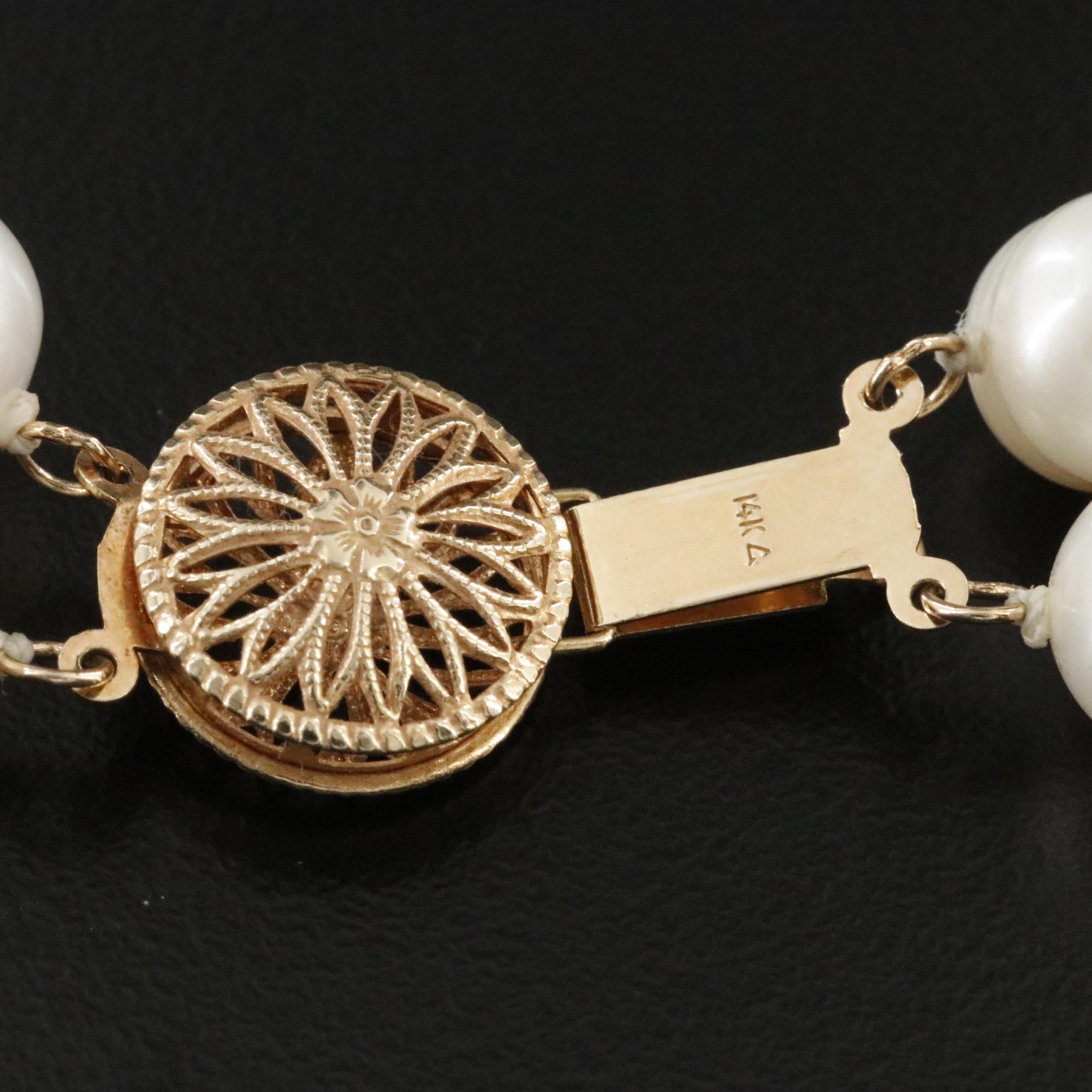 Double Strand Pearl Necklace with 14K Clasp