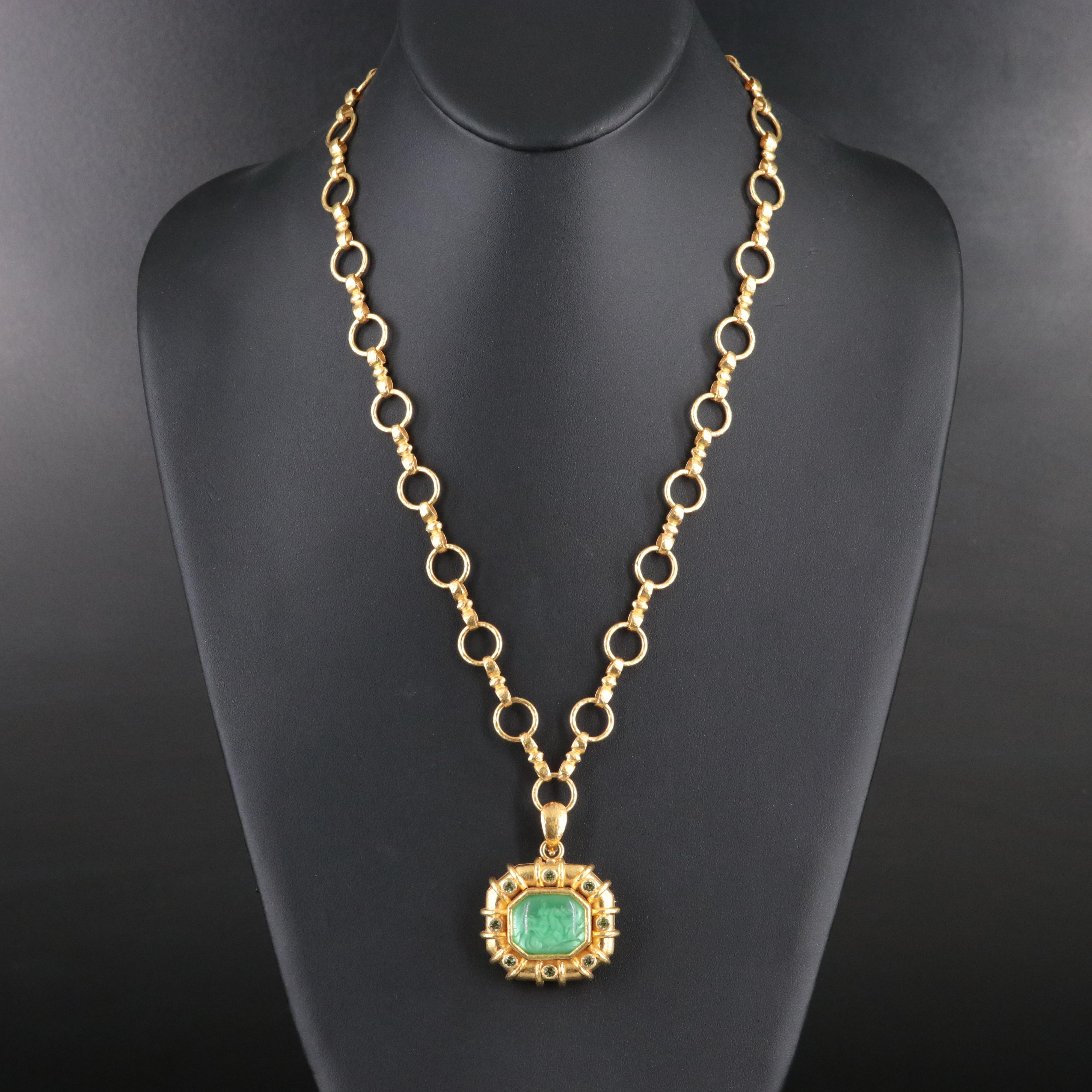 Elizabeth Locke 19K Venetian Glass Intaglio Pendant Necklace on Celtic Chain