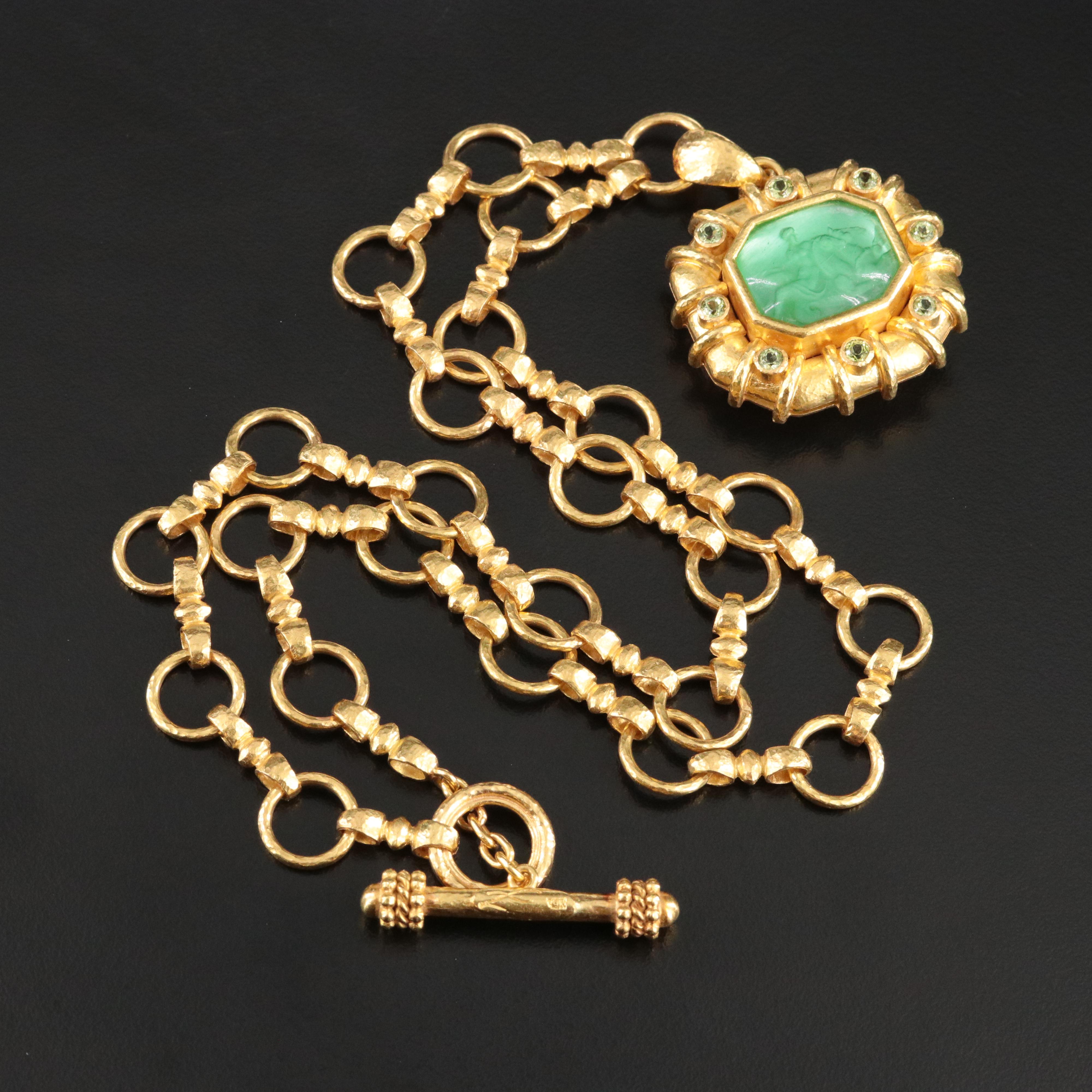 Elizabeth Locke 19K Venetian Glass Intaglio Pendant Necklace on Celtic Chain