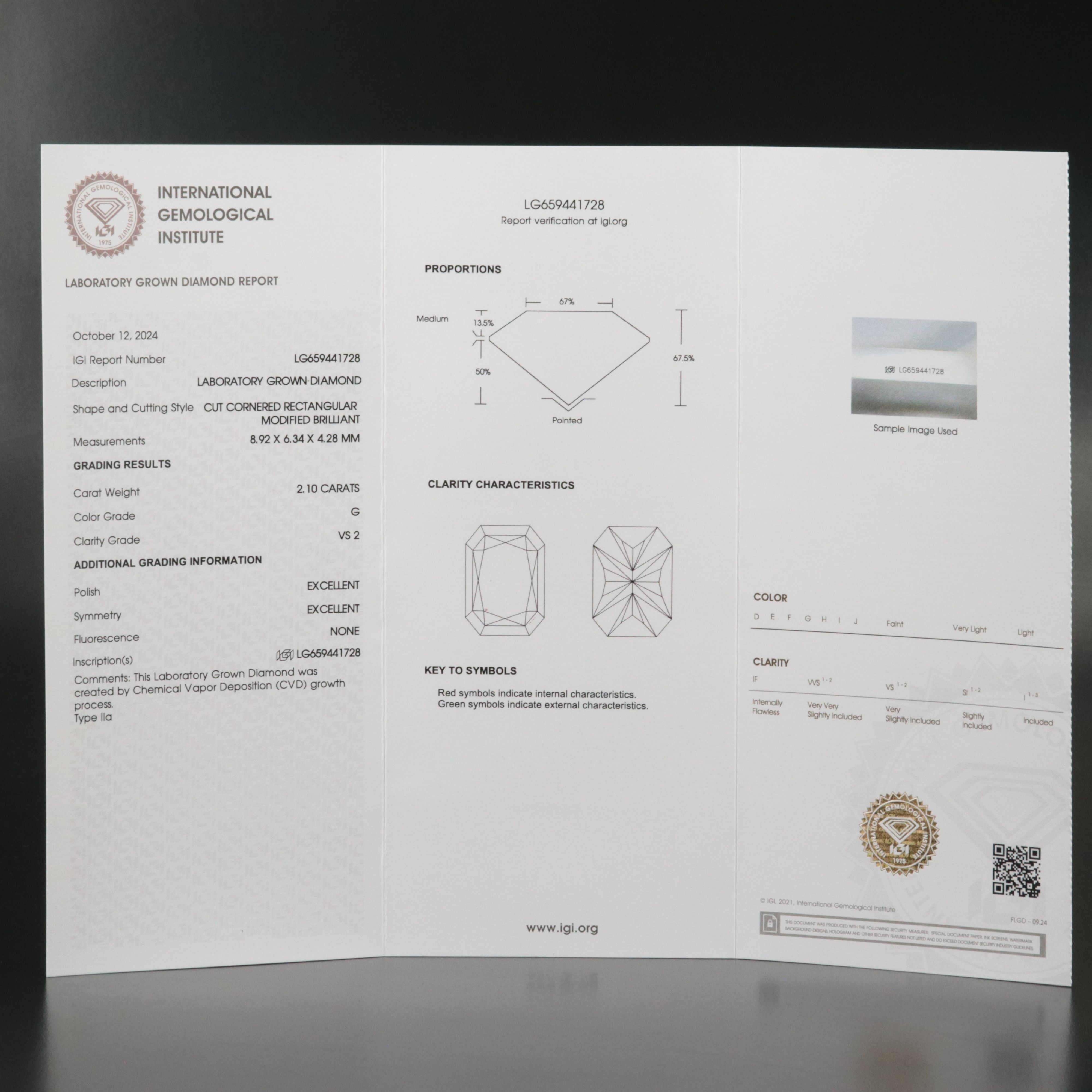 Loose 2.10 CT Lab Grown Diamond with IGI Report