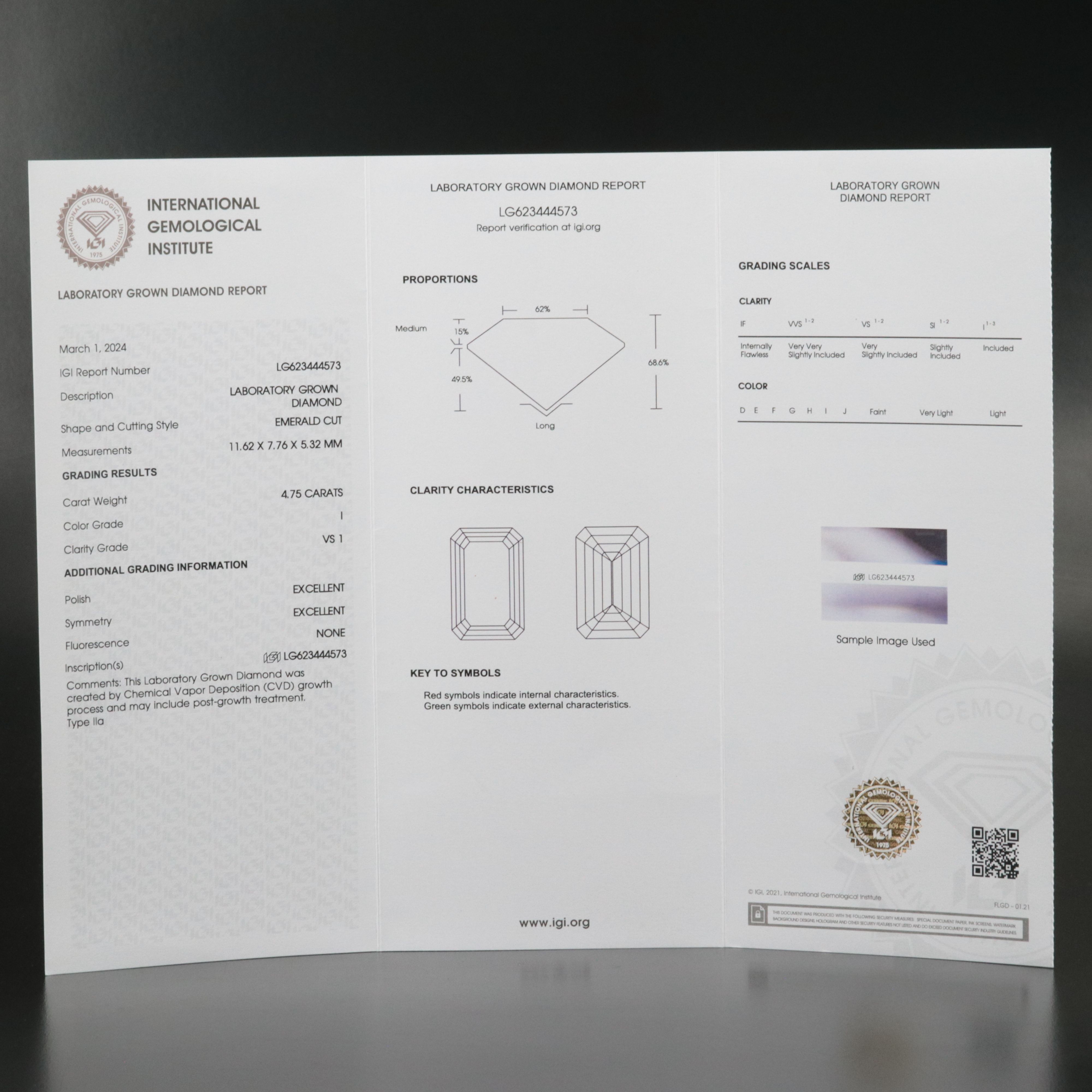 Loose 4.75 CT Lab Grown Diamond with IGI Report