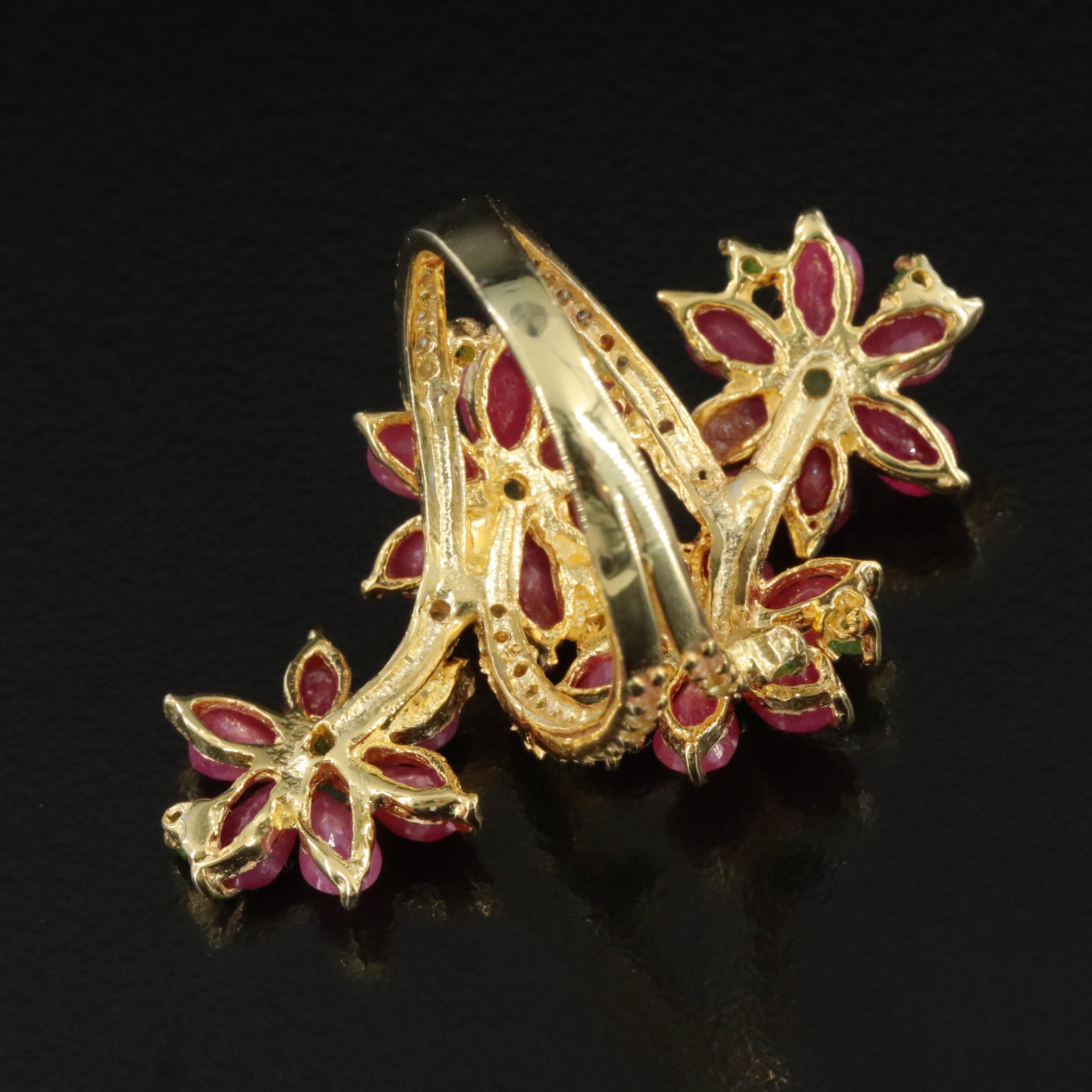 Sterling Ruby, Diopside and Sapphire Floral Ring