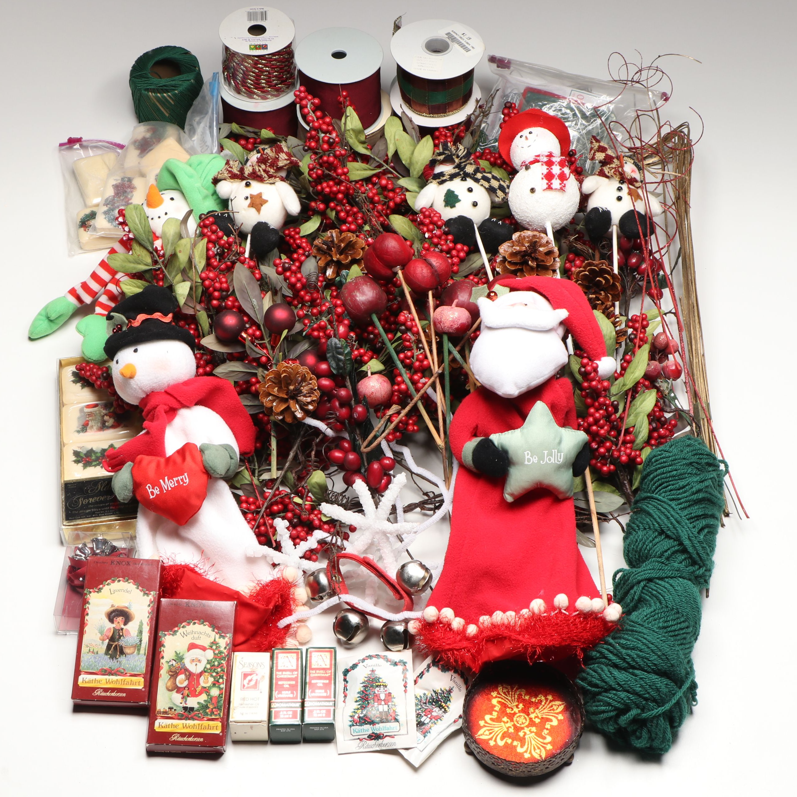 Christmas Faux Holly Branches, Ribbon and More Holiday Décor